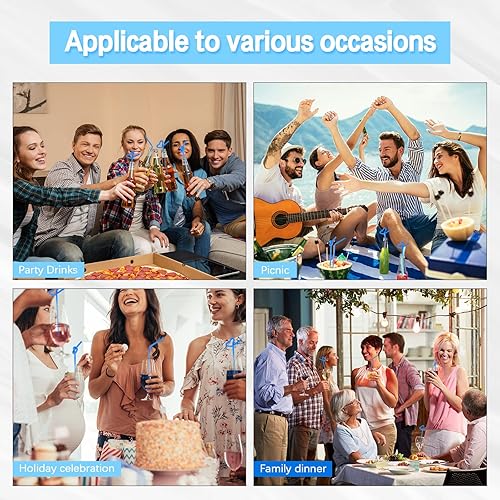 Miniatura 5 de 400 pajitas de plástico flexible y colorido de 103 pulgadas extra largas desechables a granel para fiesta hogar restaurante color liso azul
