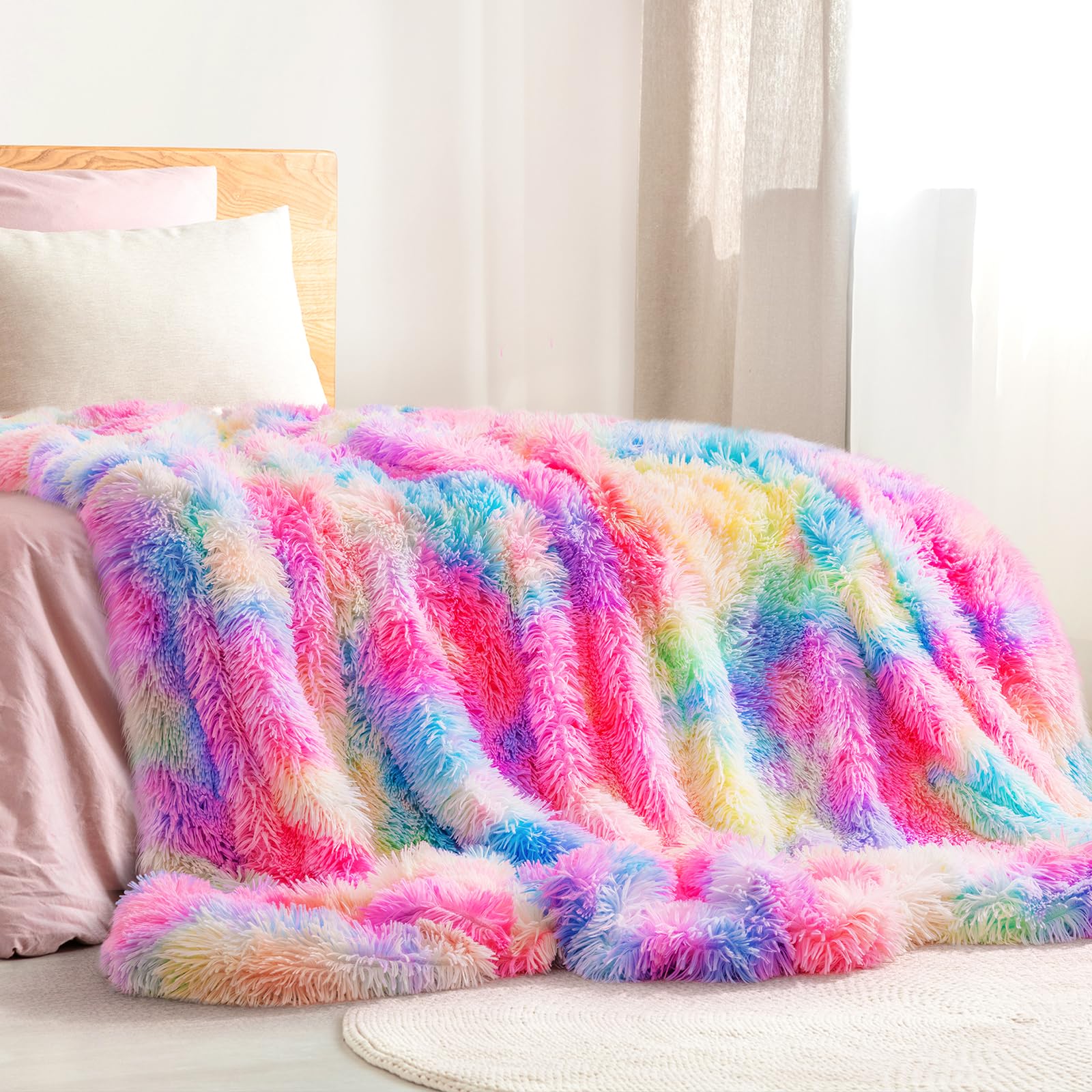 KANKAEU Coperta Pelosa Arcobaleno, Soffice Coperta Pelosa Morbida Per Un'Eccezionale Comodità, 160x200cm Morbida E Calda, Coperta Matrimoniale Facile Da Curare, Perfetta Come Regalo Di Natale