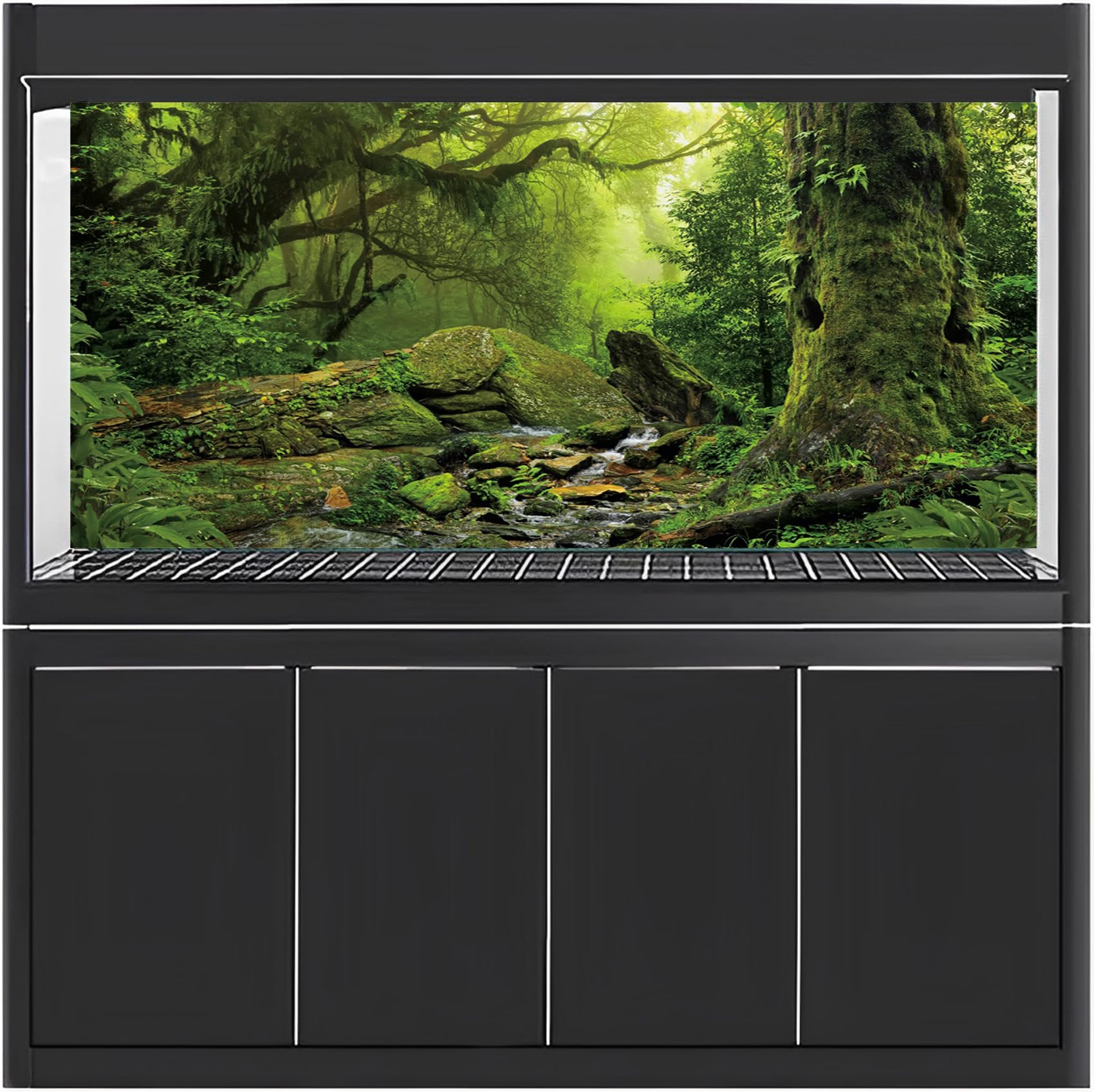 MIRRORANG 76x30cm Tropical Forest Terrarium Background Stream Green Huge Tree Reptile Habitat Background Foggy Rainforest Aquarium Background Vinyl - Image 2