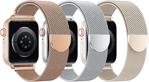 BELONGME Paquete de 3 correas de malla compatibles con Apple Watch de 1.496 pulgadas, 1.575 pulgadas, 1.614 pulgadas, 1.654 pulgadas, 1.732