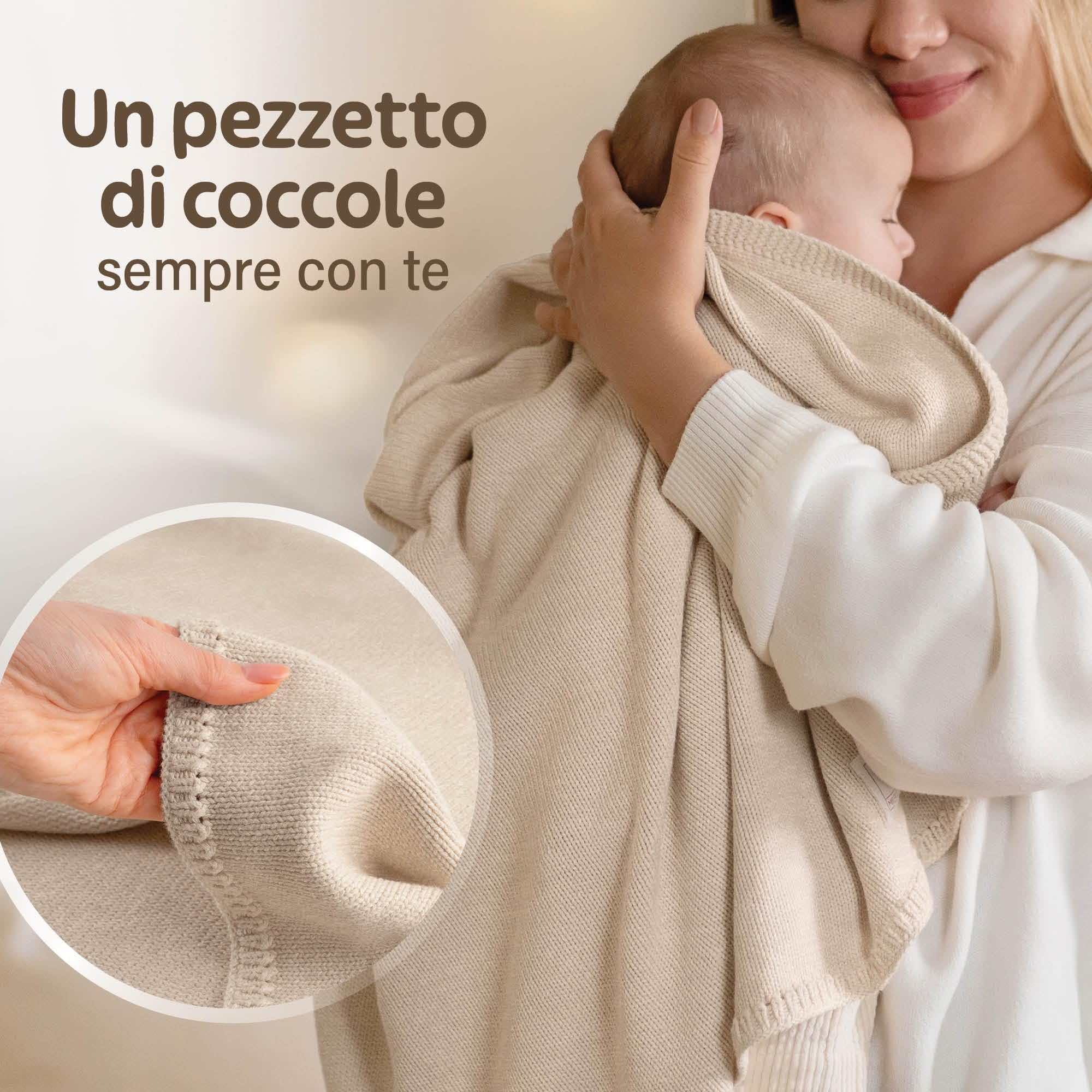 Merle Toys® Premium Coperta Neonato Cotone, 100% Biologica, Copertina Neonato Cotone Estiva e Inverno, Traspirante, Morbida e Termoregolatrice, Certificata GOTS, OEKO-TEX 100, 80x100cm, Beige