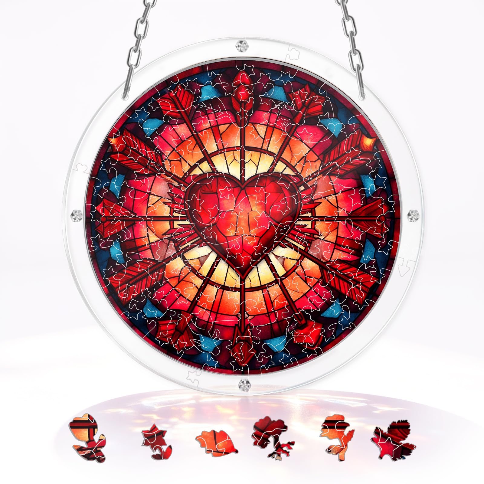 Round Heart Stained Glass Acrylic Irregular Jigsaw Suncatcher 82Pcs Window Hanging DIY Craft Decor Gift