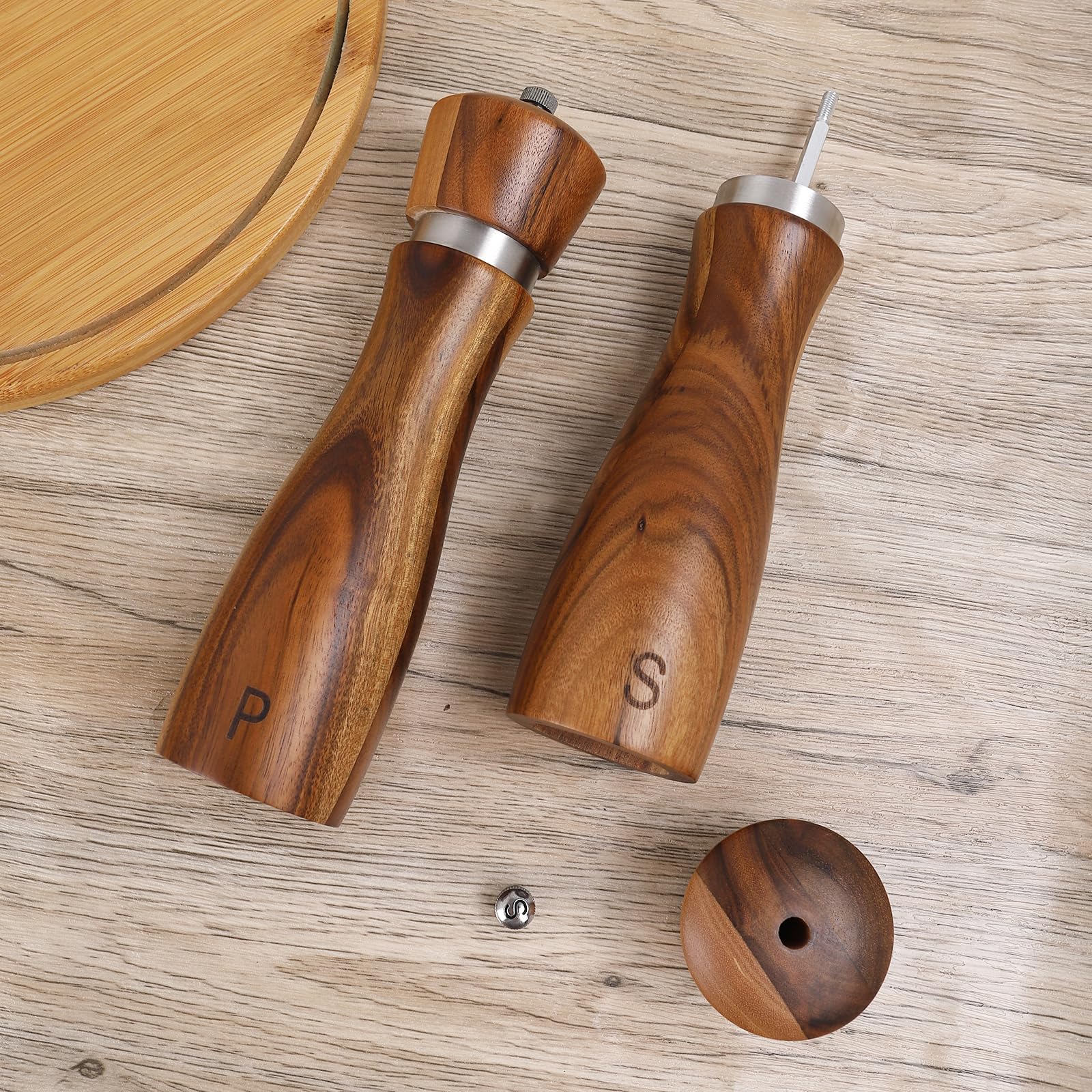Ensemble de moulins à poivre et sel en bois d'acacia
