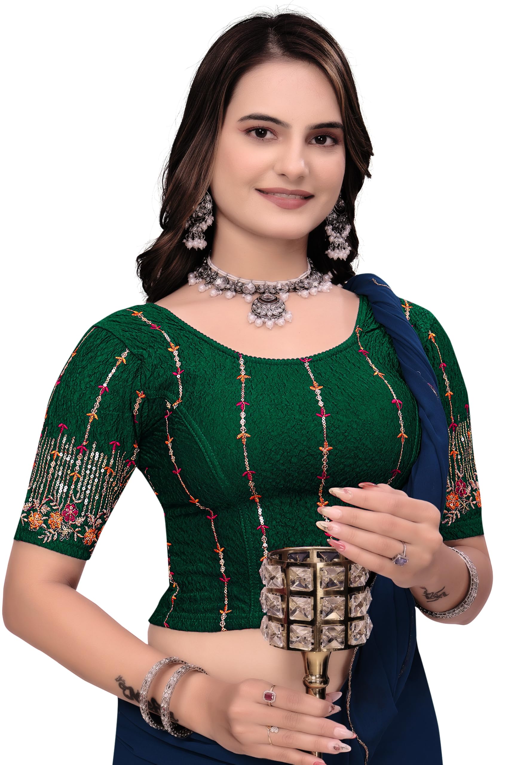 Embroidered Readymade Saree Blouse with Sequin Work-image-46