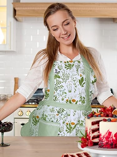 Miniatura 6 de Zhanmai 3 delantales florales para mujer con bolsillo, delantales de chef suaves para cocina, jardinería