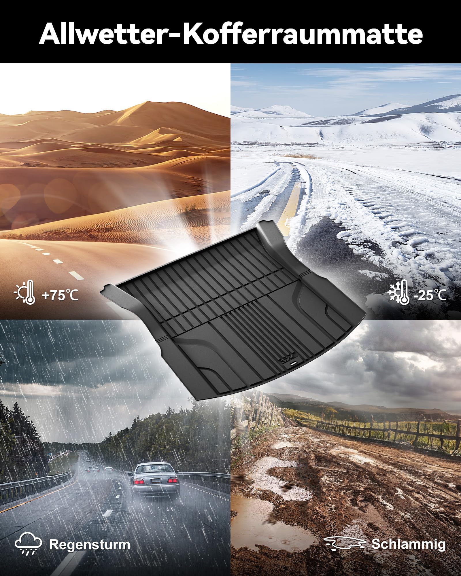 3W Kofferraumwanne für Tesla Model 3 Highland 2024-2026 | TPE Thorex™ Allwetter | 3D Maßgeschneiderte Passform | Hundefreundlich Auto Zubehör | Wasserdicht & Kratzfest | Antirutsch