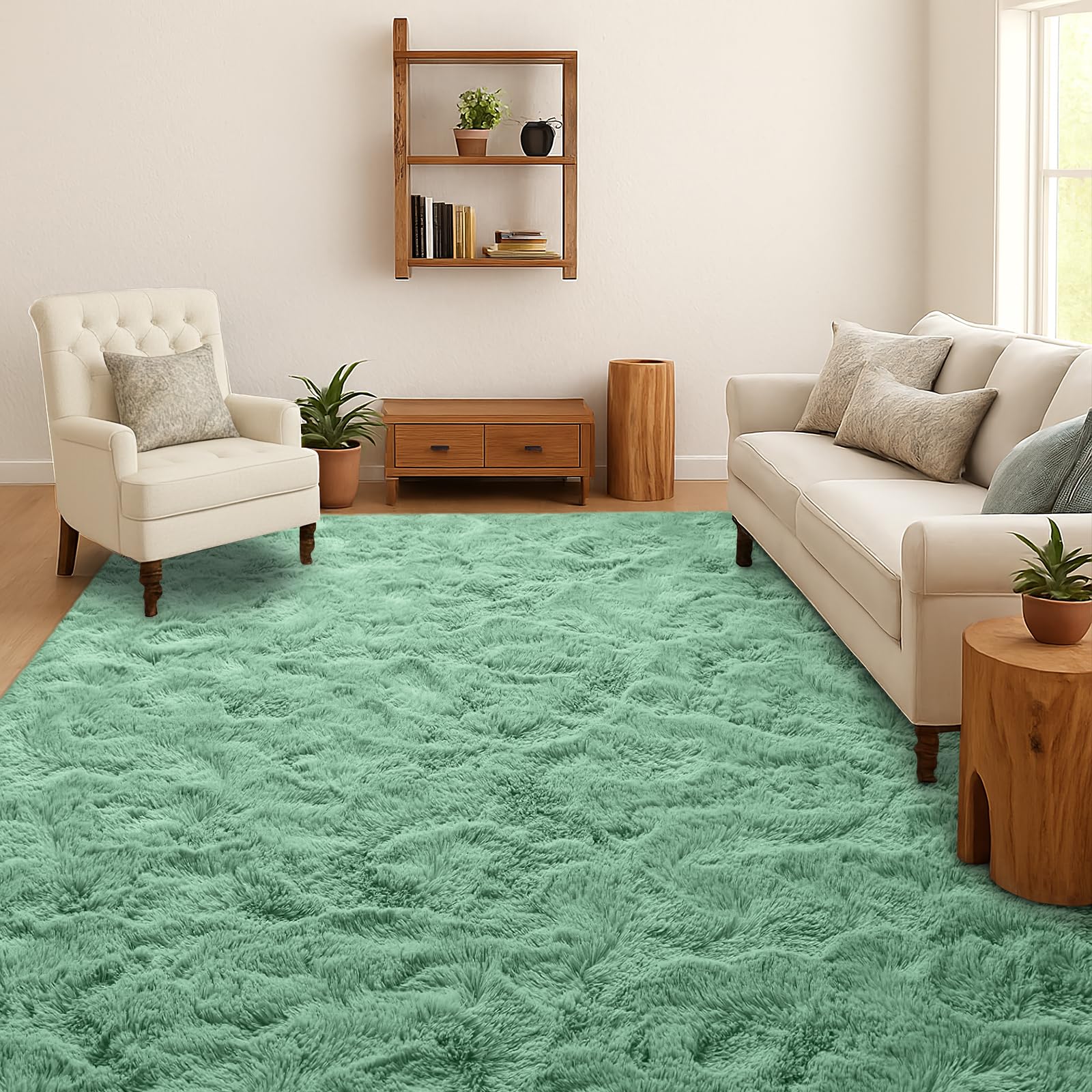 SOANNY Rugs Living Room, Large Soft Fluffy Shaggy Non-Slip Machine Washable Carpet for Bedroom Office Lounge Playroom Nursery Bedside Dorm, 200x230cm, Sage Green — image 1