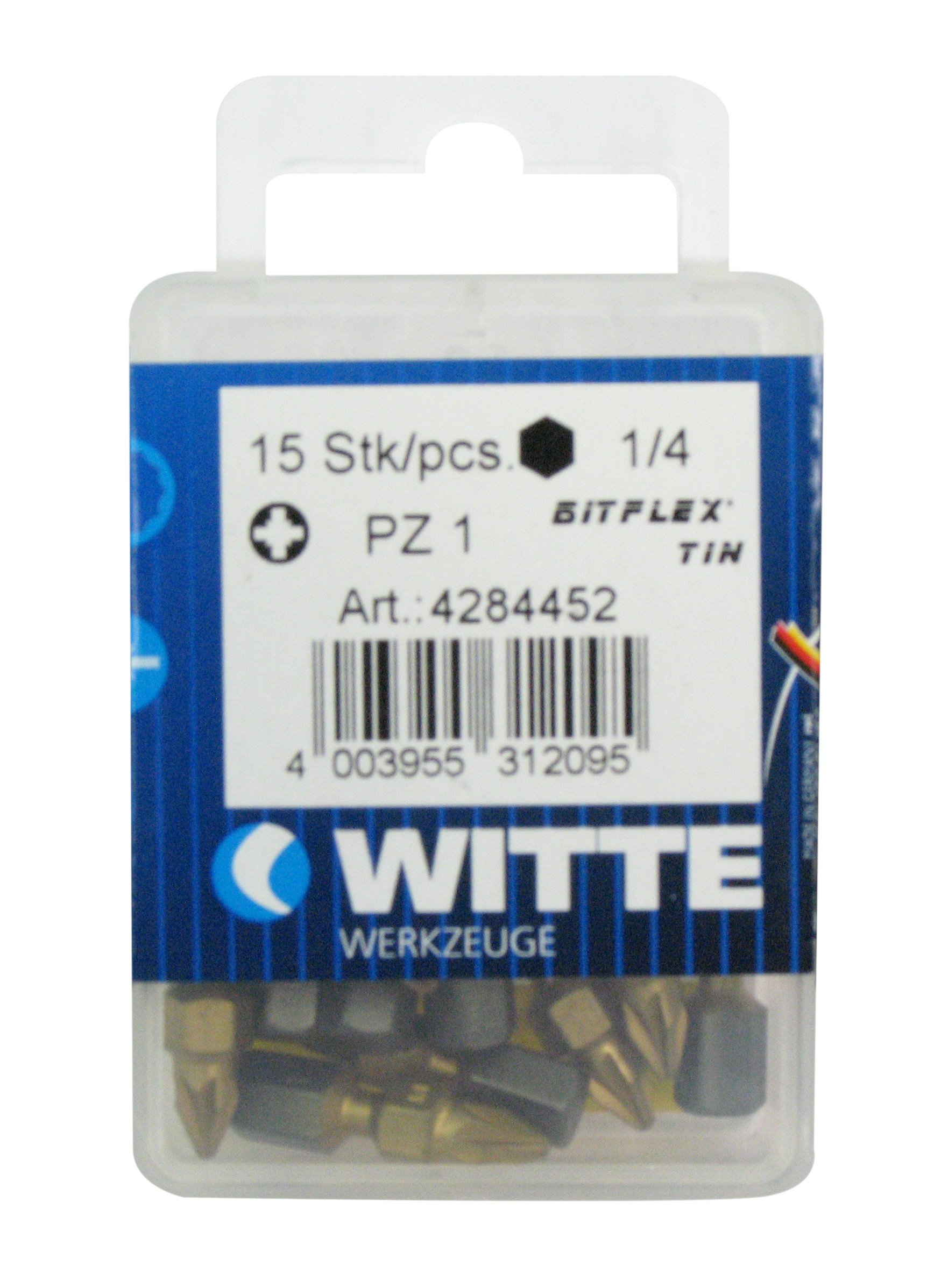 WITTE 428445 - Puntas destornillador en cajita de plástico - Largo 25 mm - PZ 1 BITFLEX TIN - 15 unidades.