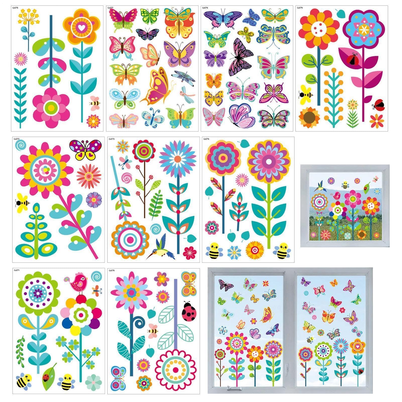 Muiltvoe Spring Window Clings - Double Sided Flower Butterfly Decals,Spring Window Decorations Cute Stickers - for Home Bedroom Shower Playroom Classroom Glass Door Mirror Tile Fridge