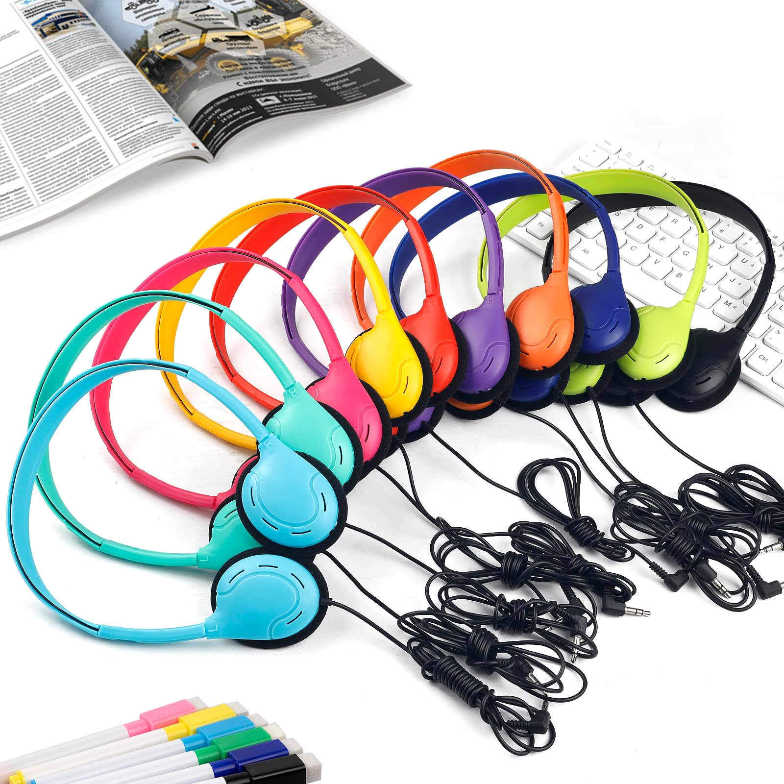 Cuffie per bambini, per scuola, classe, confezione da 100 pezzi, durevoli, per bambini, studenti, ragazzi, ragazze, audio HD, jack da 3,5 mm (colori misti)