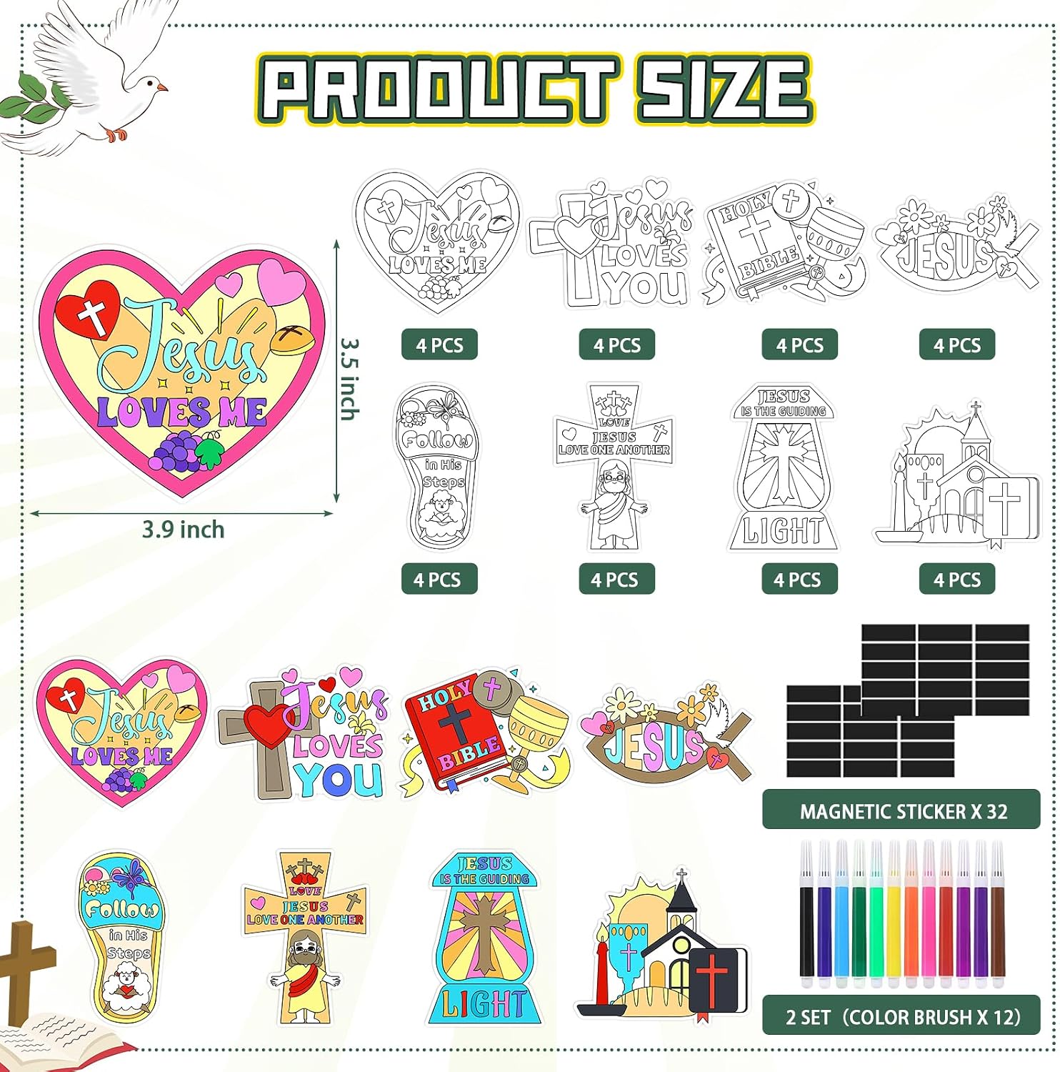 32 PCS Christian Religious Bible Crafts Jesus Loves Me Fridge Magnet Kit