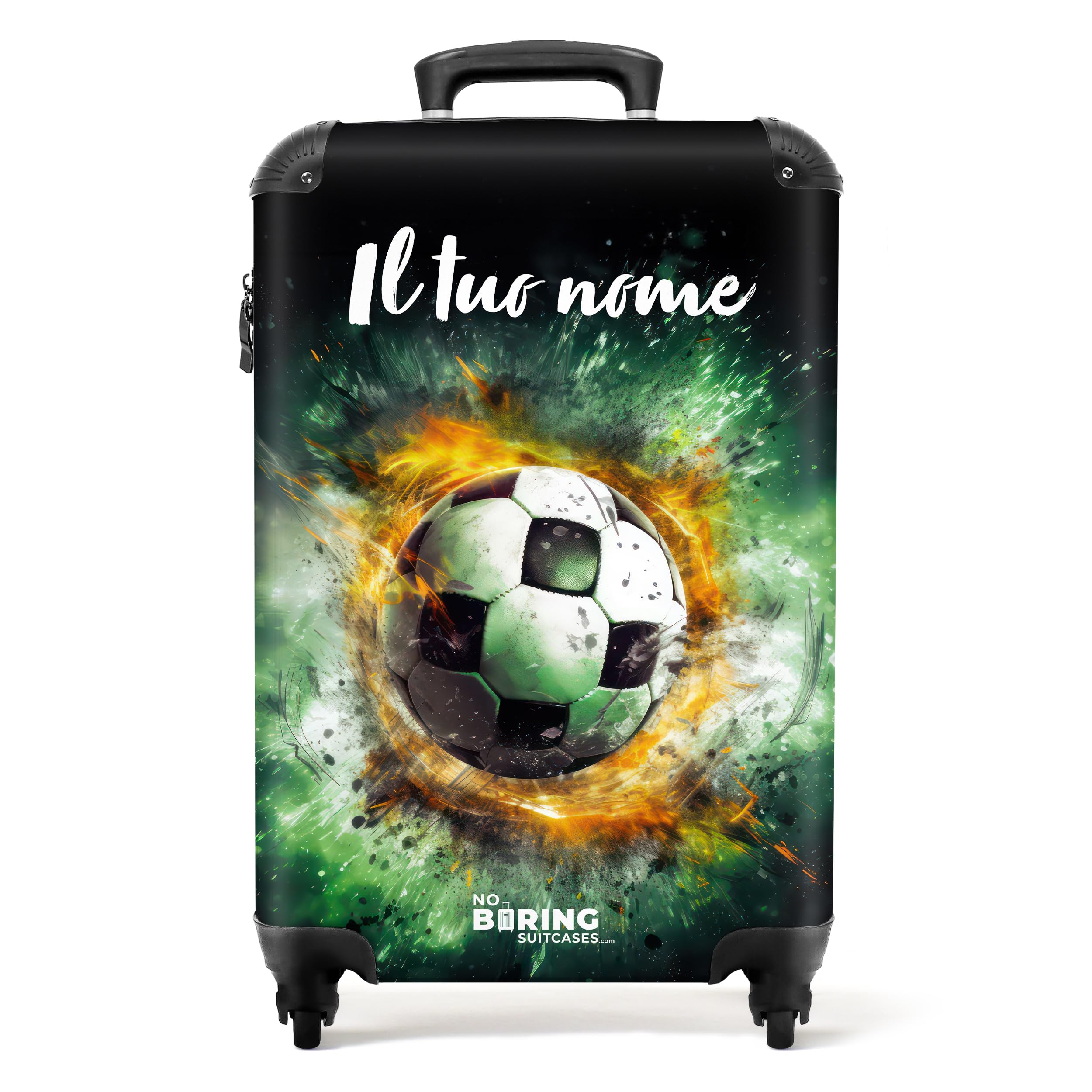 NoBoringSuitcases.com Valigia Bambini, Trolley Bambino, Valigia Personalizzabile, Valigia Per Bambini, Valigia Bambino, Trolley Bambino da Viaggio, Valigia Cabina, 55x40x20 cm (Calcio - Verde scuro)