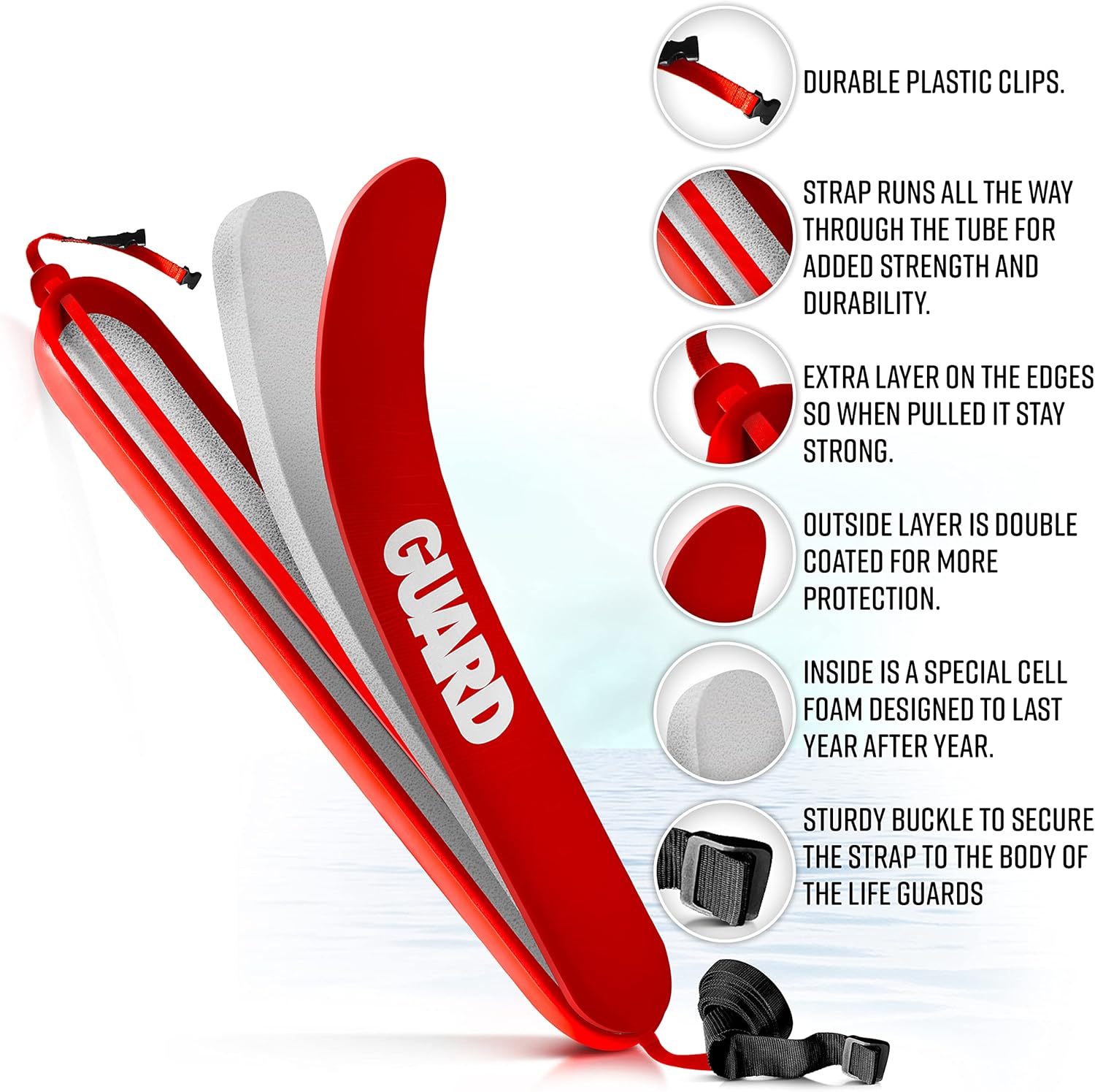ASA TECHMED Lifeguard Rescue Tube for Home and Commercial Use - Ideal for Lifeguard and Personal Pool - Includes Matching Whistle