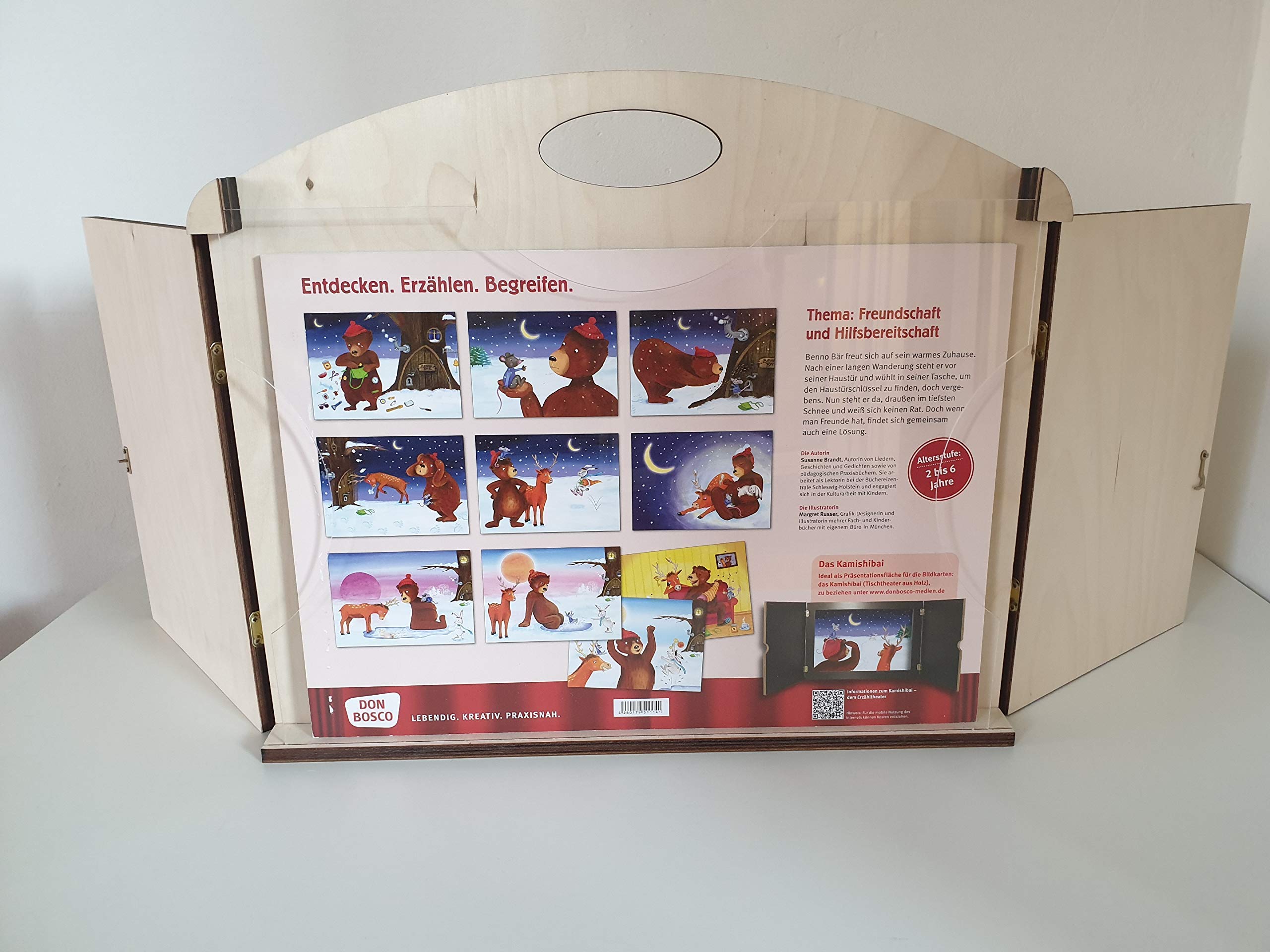 Erzähltheater Kamishibai deluxe - aus Holz für DIN A3 Bildgeschichten mit abnehmbarer transparenter Rückwand (Natur, Natur, Natur)