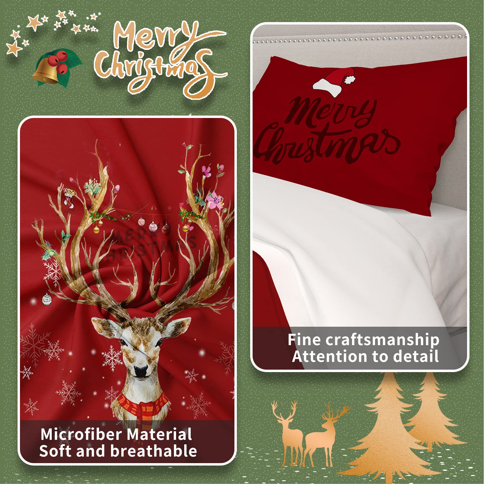 AVJWWD Set di biancheria da letto natalizia,Microfibra Copripiumino con Babbo Natale e alce motivo,decorazione natalizia, set regalo per ragazzi e ragazze (Alce Rosso, 220 x 240 cm)