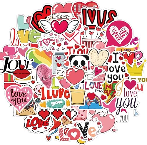 Miniatura 8 de Paquete de 50 calcomanías para el día de San Valentín calcomanías de vinilo impermeables Funimost para botellas de agua laptop álbumes de recortes