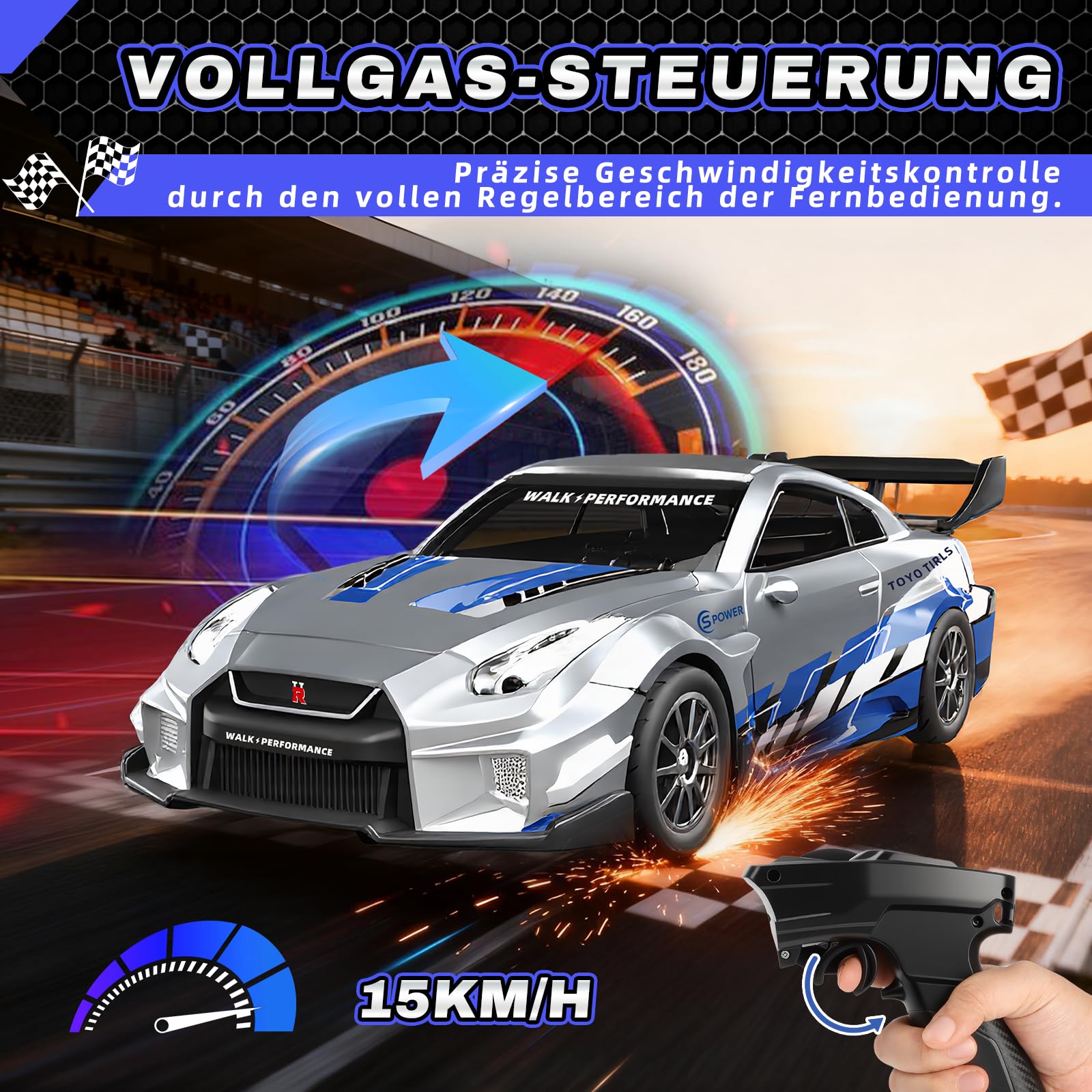 YOOHBERRYS Mini RC Drift Car Pro, 1:43 Frngesteuert Drift Auto, 4WD Tabletop Drift RC Car, Ferngesteuertes Auto mit Gyro, 15 km/h, Spielzeugauto für Kinder ab 14 Jahre (Grau)