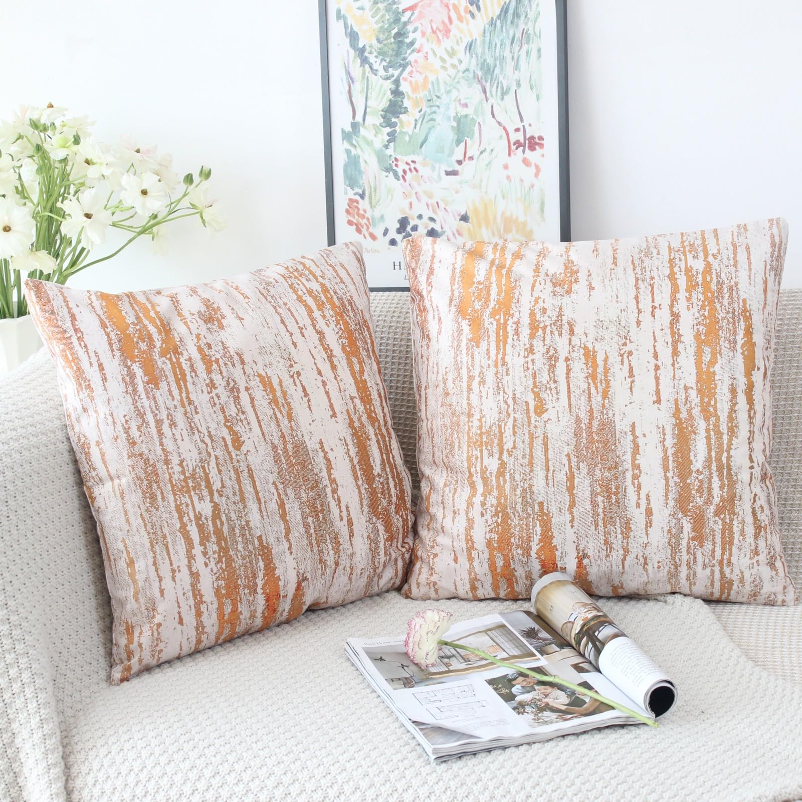 NIULAA Velvet Orange Cushion Covers 18x18 Double Sided Vintage Cushion Cover 45cm x 45cm Set of 2 Soft Neutral Abstract Pillow Cases 45 x 45 for Sofa Living Room Bedroom - Image 2