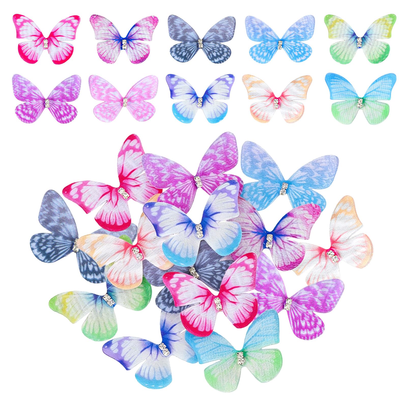 Matwsec 100PCS Butterflies for Crafts Organza Fabric Butterfly Applique