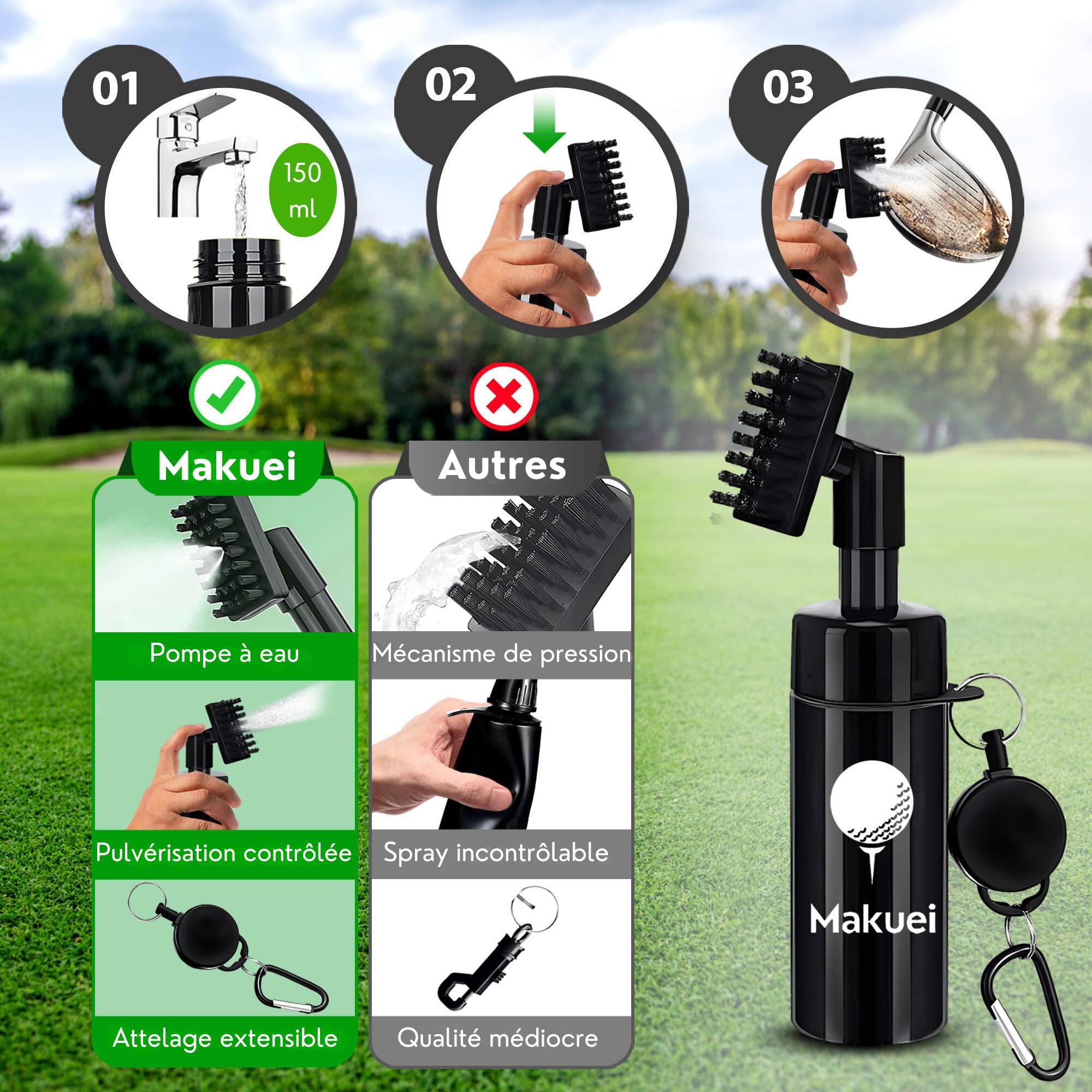 Makuei Accessoires de Golf idéaux pour Votre Sac de Golf - Brosse de Nettoyage de Club de Golf, Divot Tool, Serviette de Golf, Tees de Golf et Autres Accessoires de Golf - Le Cadeau de Golf idéal!