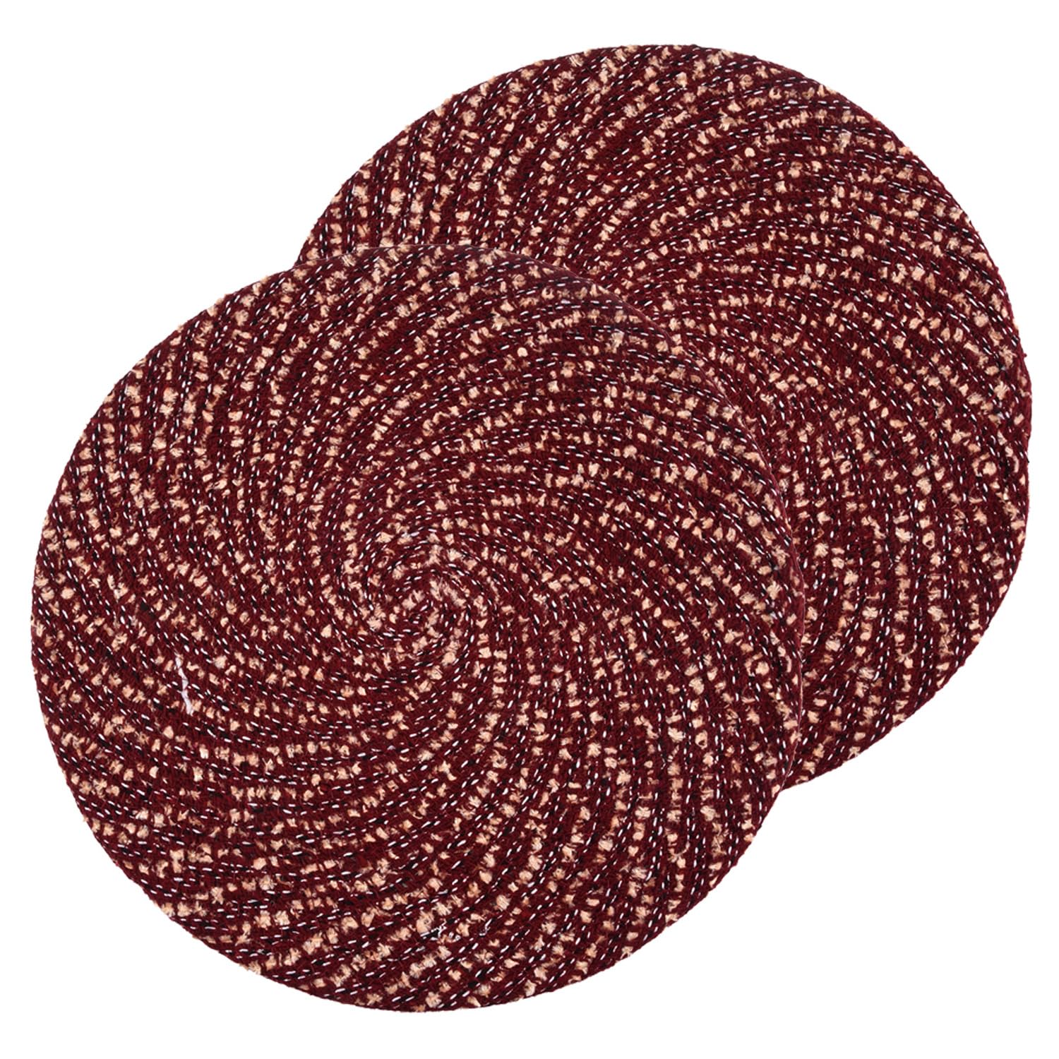 Kuber Industries Door Mat | Round Shape Feather Door Mat | Cotton Reversible Mat for Home | Door Mat for Kitchen | 16 Inch | Small | Pack of 2 | Maroon-image-13