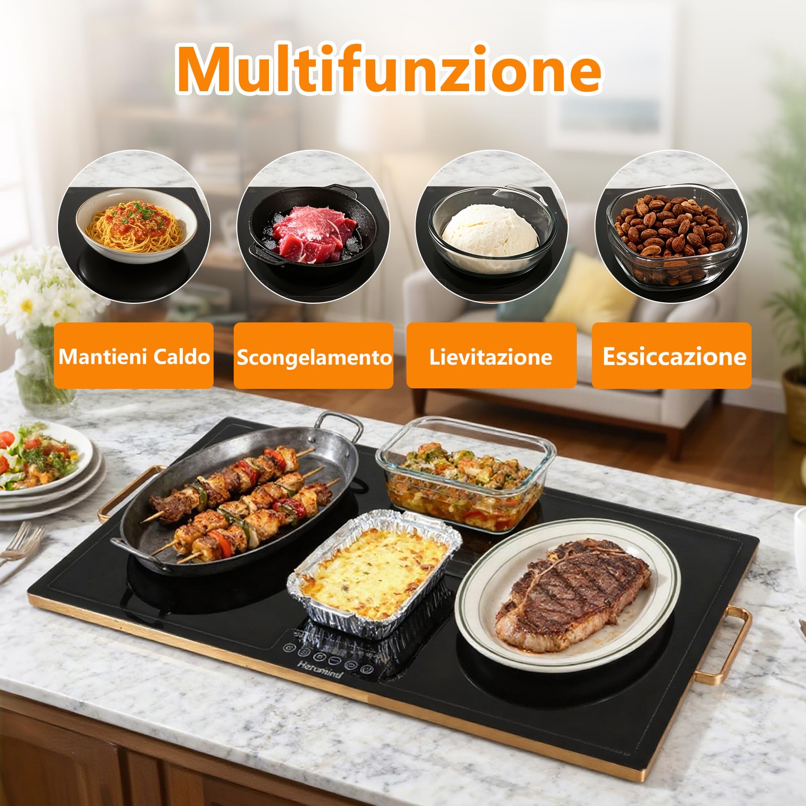 Piastra scaldavivande professionale 80 x 45 cm, 450 W, con bordo in acciaio inox, con manico, per ristorante e casa