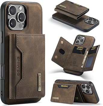 Magnetic Detachable Wallet Phone Case for iPhone 16 Pro Coffee