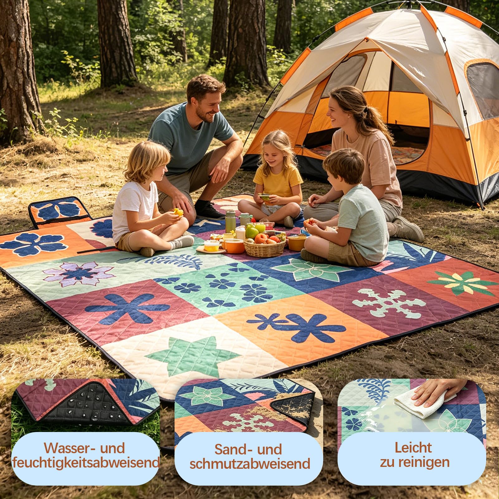 Tappetino da picnic 200x200 cm impermeabile coperta spiaggia isolante XXL