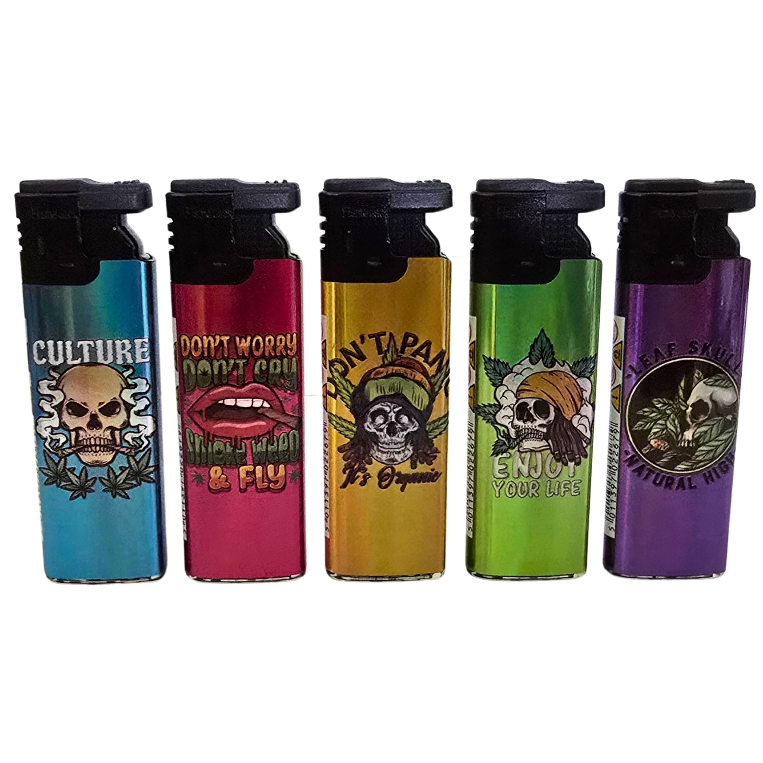 Zactly - 5 x FlameJack Colourful Windproof Dustproof Jet Lighters Really Powerful – LIMITED EDITION (New Skull Cultur)