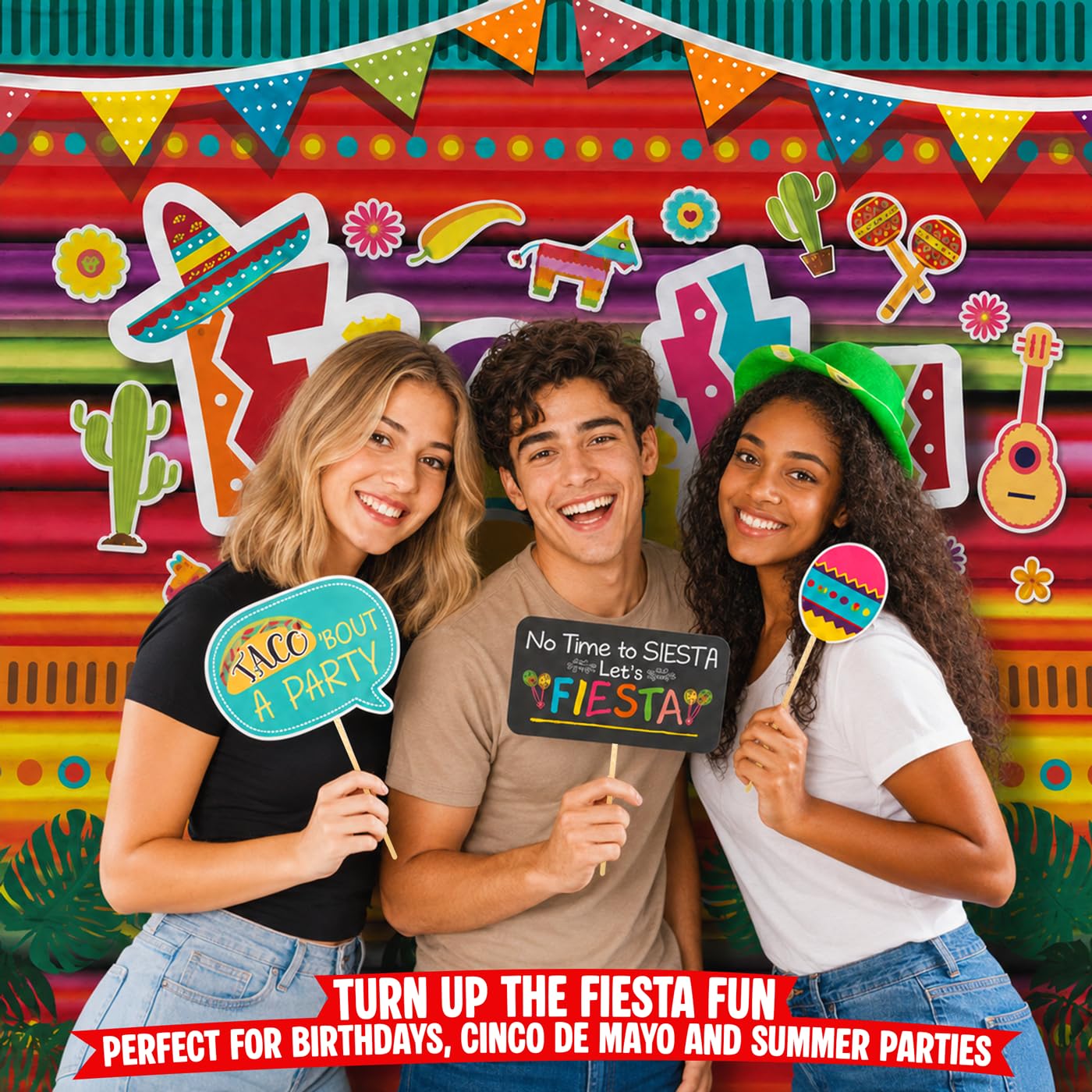 Fiesta Theme Photography Backdrop & Studio Props Kit, Cinco De Mayo Party Decorations, Mexican Photo Booth Background for Pictures, Summer Pool Mexicana Birthday Party Supplies — Amazon image 2
