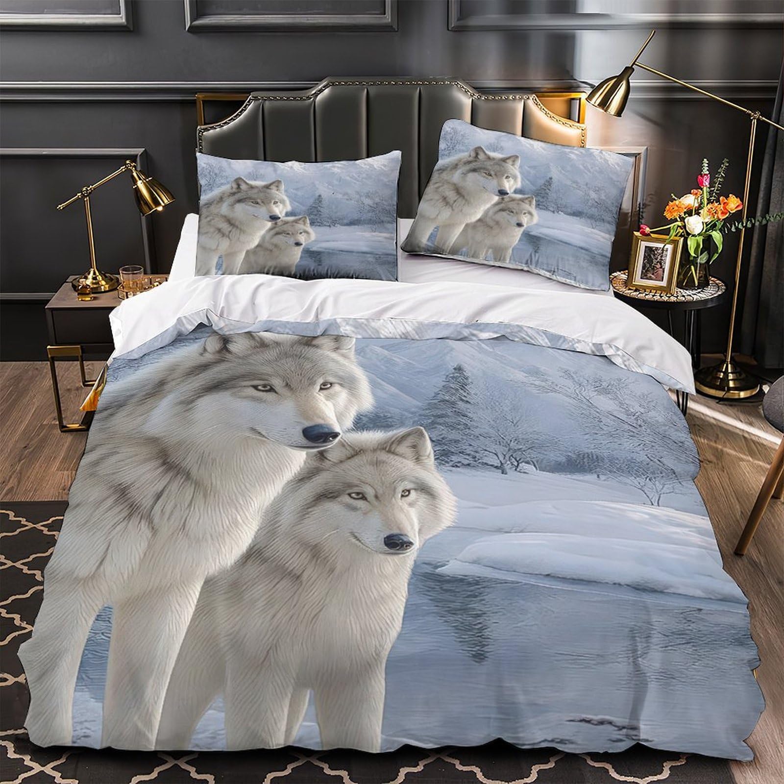 Housse de couette loup 3 pièces 140x200 cm en microfibre à entretien facile sans repassage