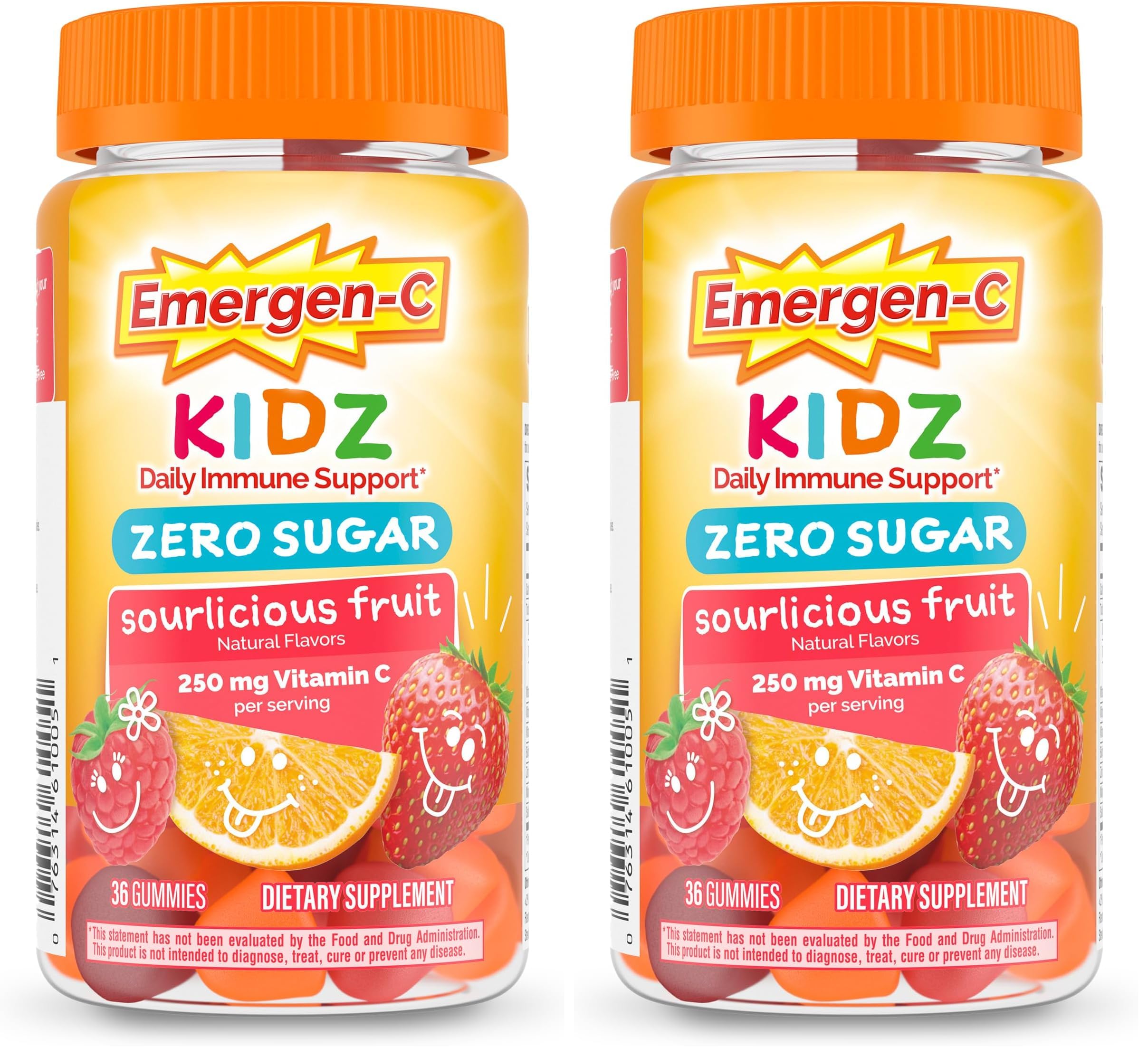 Emergen-C Zero Sugar Immune Support Kidz Gummies, 36 Count (Pack of 2)