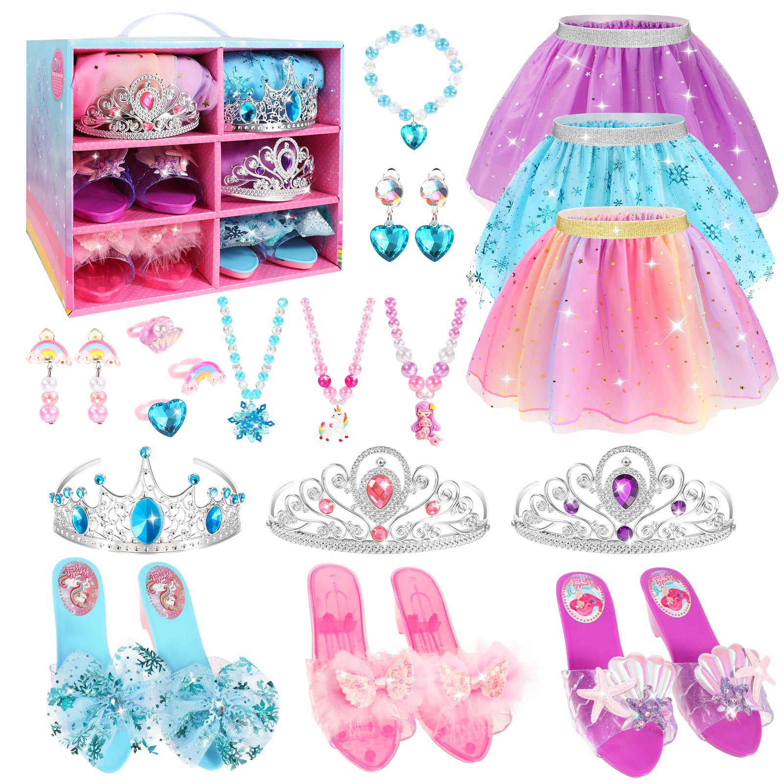 Beipegin Princess Dress Up for Girls Tutu Skirt Crown Tiaras Jewelry Princess Shoes Role Play Birthday Christmas Costume for Toddlers Age 3 4 5 6