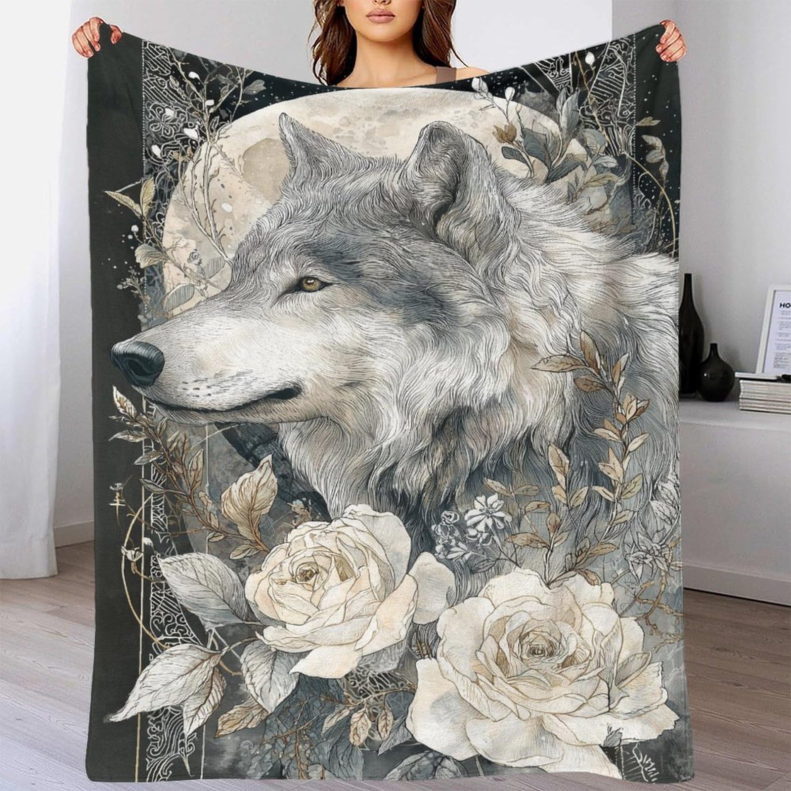 Couverture Polaire Loup Moelleuse et Douce Jeté de Lit Épais