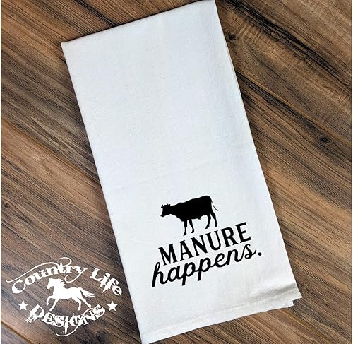 Miniatura 2 de Funny Flour Sack, Tea Kitchen Towel - Manure Happens - Cow - Farmhouse decor, rustic