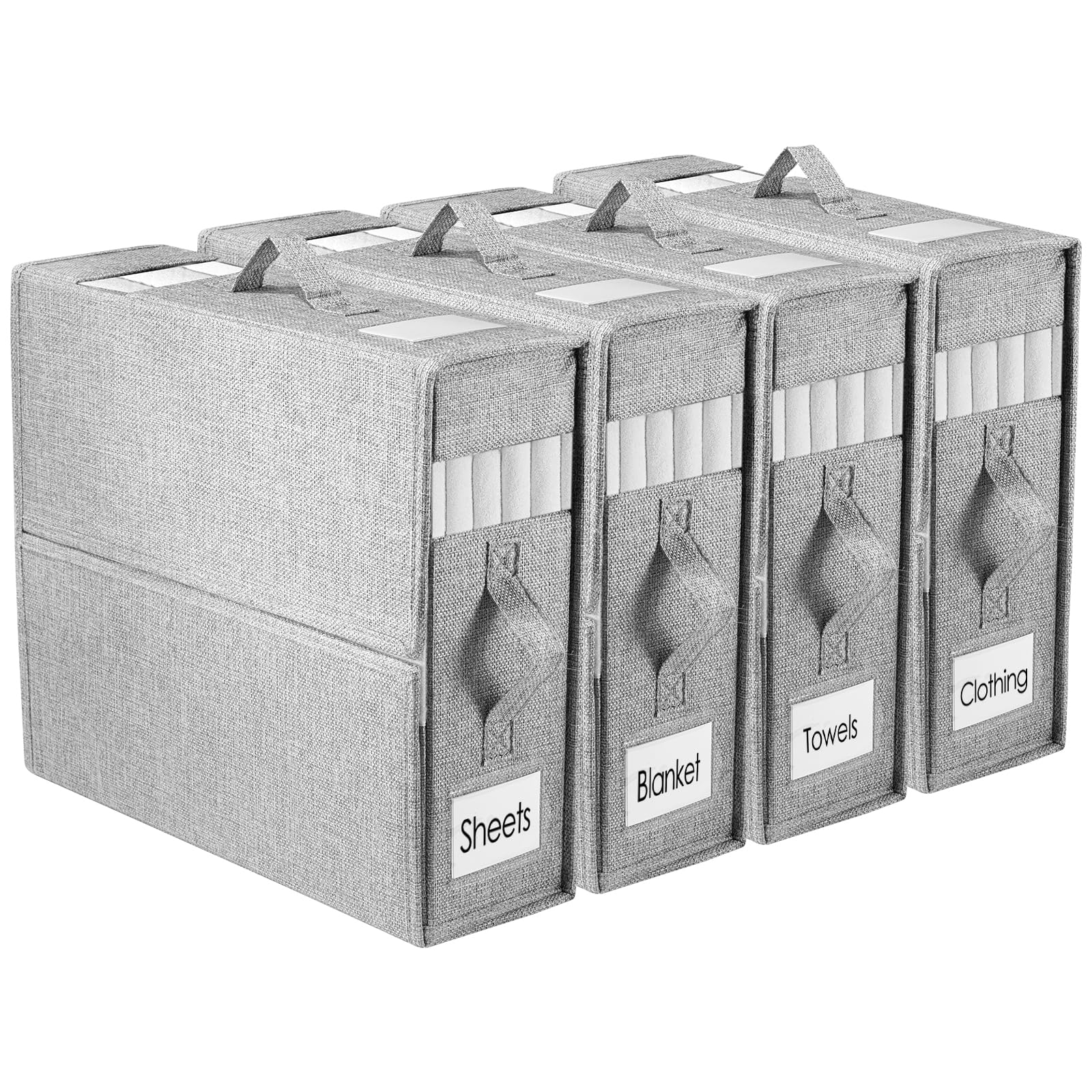 Fachmach 4 Pack Bed Sheet Organiser Folding Storage, Sheet Organiser Boxes Linen Bedding Organisers with Zip for Bedding, Duvet Covers, Clothes, Towels and Blankets (Grey)