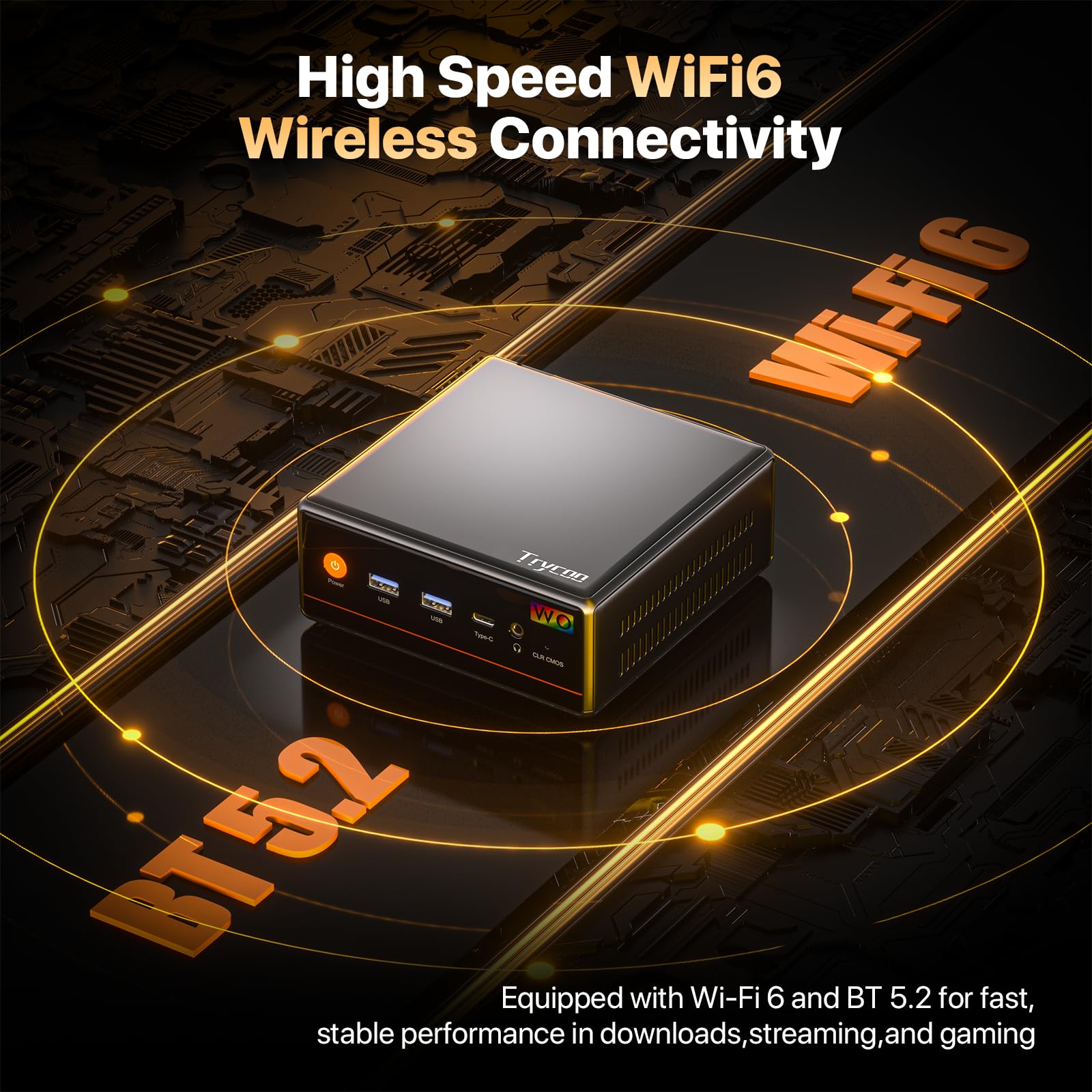 Trycoo WO4 Gaming Mini PC AMD Ryzen 5 7640HS, 16GB DDR5, 1TB NVMe PCIe 4.0 SSD, USB4, Dual LAN, 4K Quad-Display, WiFi 6, Mini Desktop Computer für Büro & Spiele