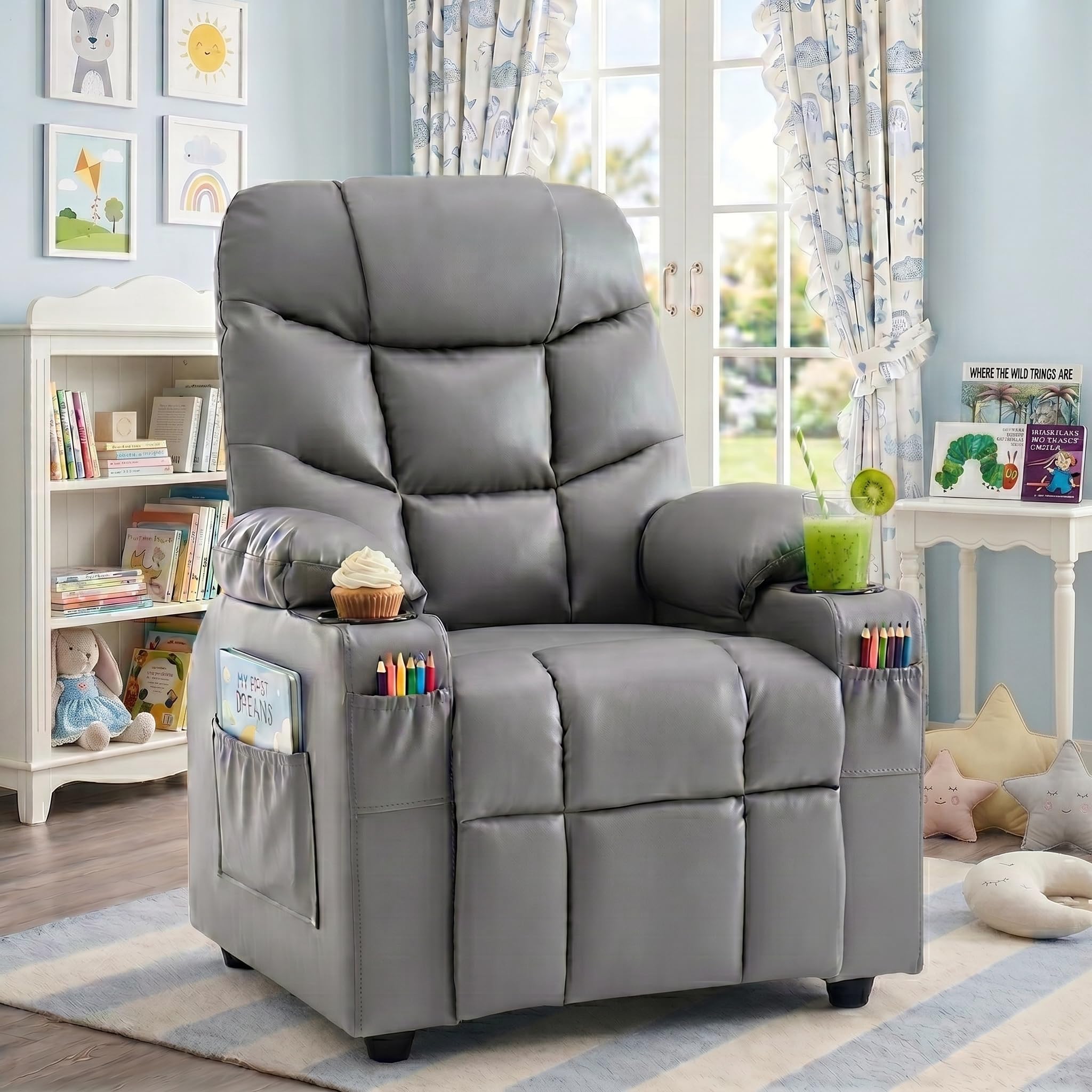 Kids Recliner Chair PU Leather Toddler Big Reclining Sofa Lounge Ages 3-12