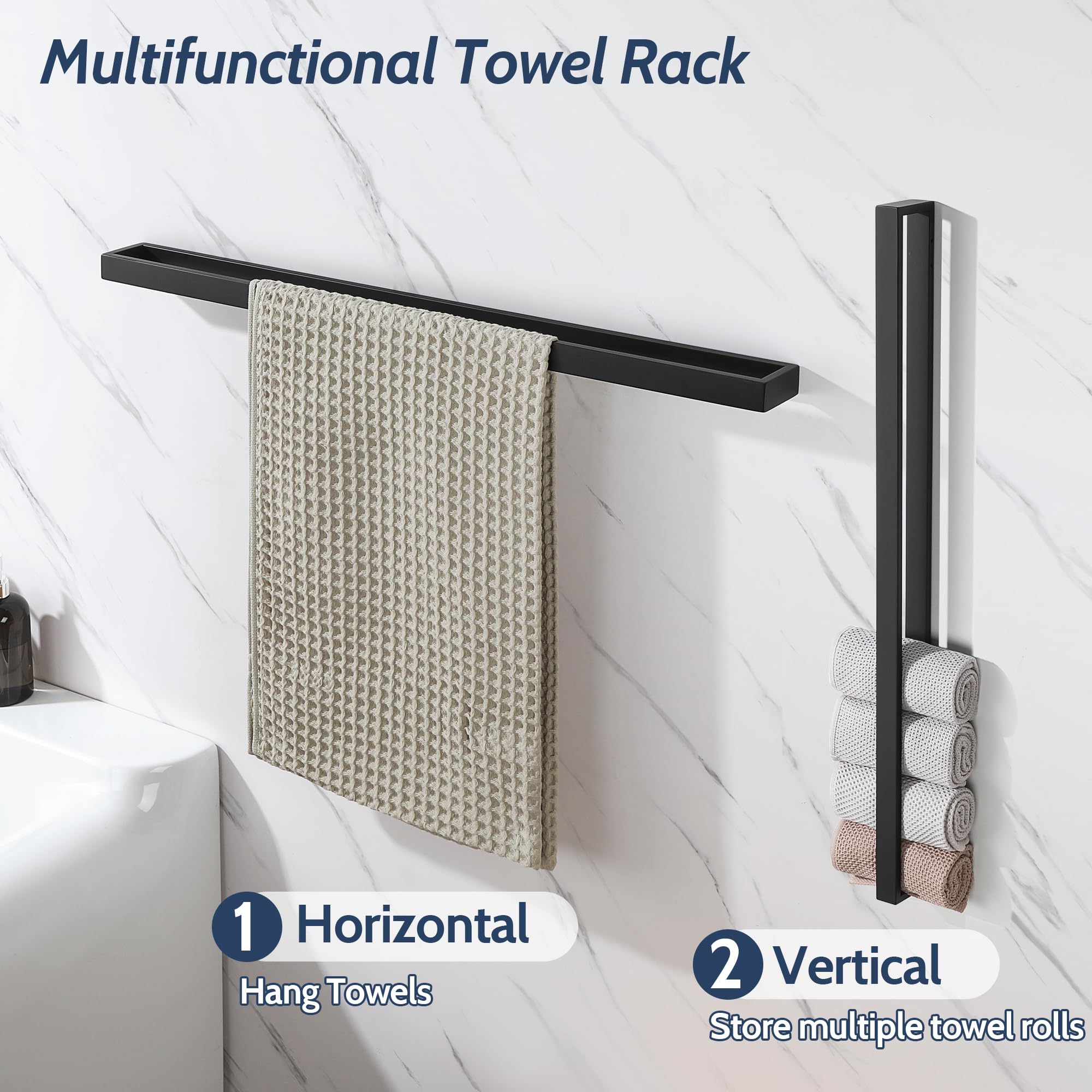 SAYAYO Toalleros de Baño, Toallero Negro Accesorios Baño Toallero Pared Colgador Trapos Cocina Acero Inoxidable Soporte Cuelga Toallas para Baño y Cocina 80CM