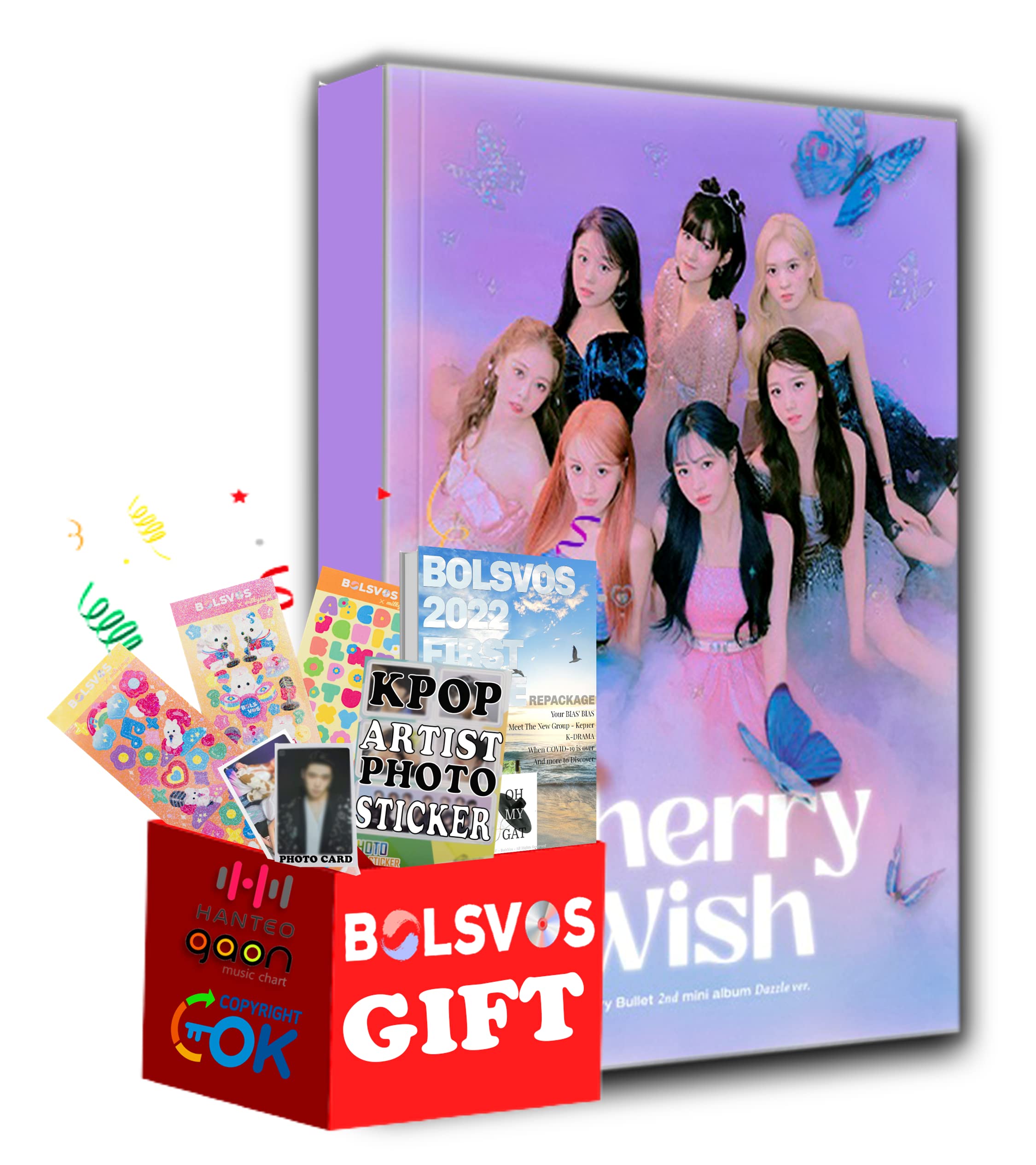 Dreamus Cherry Bullet - Cherry Wish [Dazzle Ver.] (2Nd Mini Album) Album+Pre Order Limited Benefits+Bolsvos K-Pop Ebook (21P), Bolsvos Stickers For Toploader, Photocards
