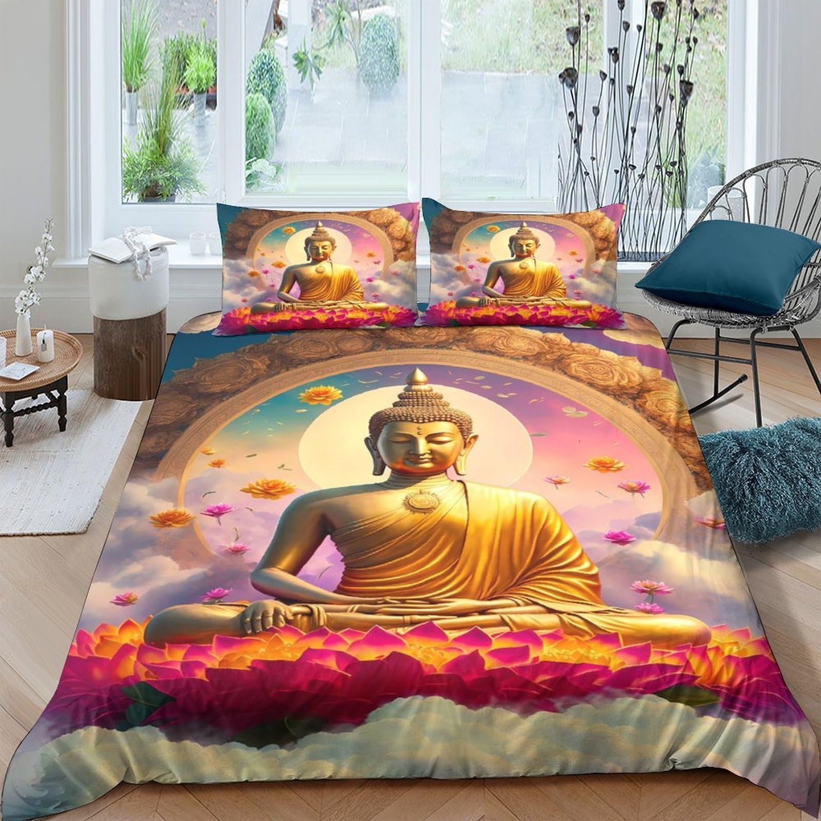Ctjqhvkz Style-7 3D Printed Buddha Lotus Fitted Sheet Microfiber Soft Durable Meditation Bed Cover For Bedroom Guest Room Decor Single（135X200cm）