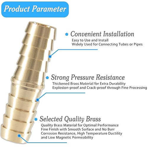 Miniatura 4 de Acoplador de púas de manguera de latón de 38 pulgadas (0.394 in) con abrazaderas de tubo de acero inoxidable, kit de reparación de manguera de aire