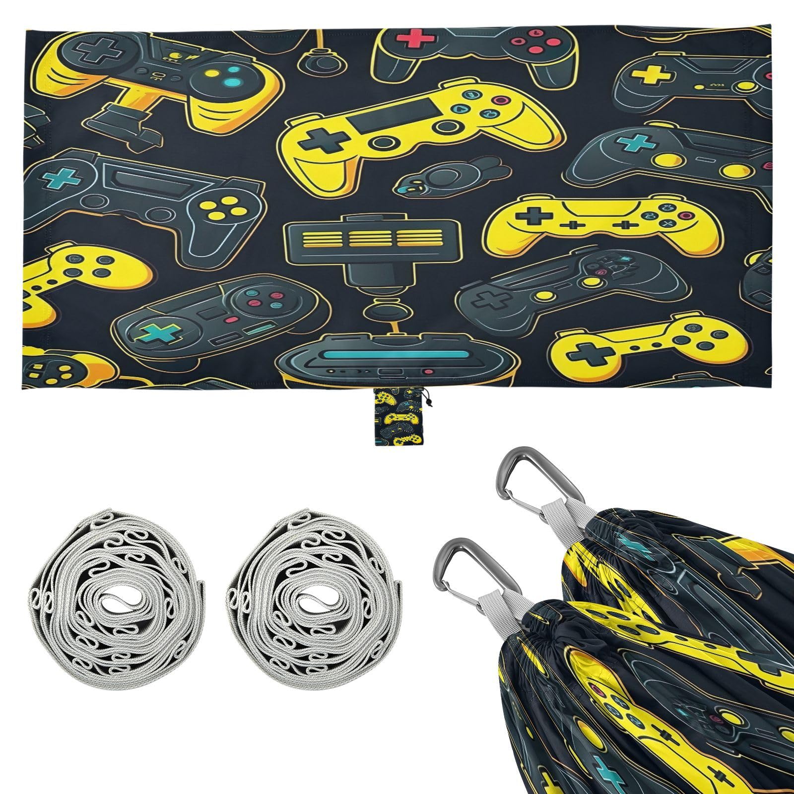 ATTX Colorful Video Game Controllers Camping Hammock - Lightweight & Portable Hammocks, Heavy Duty 330lbs Capacity for Indoor, Hiking, Backpacking, Travel, Backyard, Beach#334