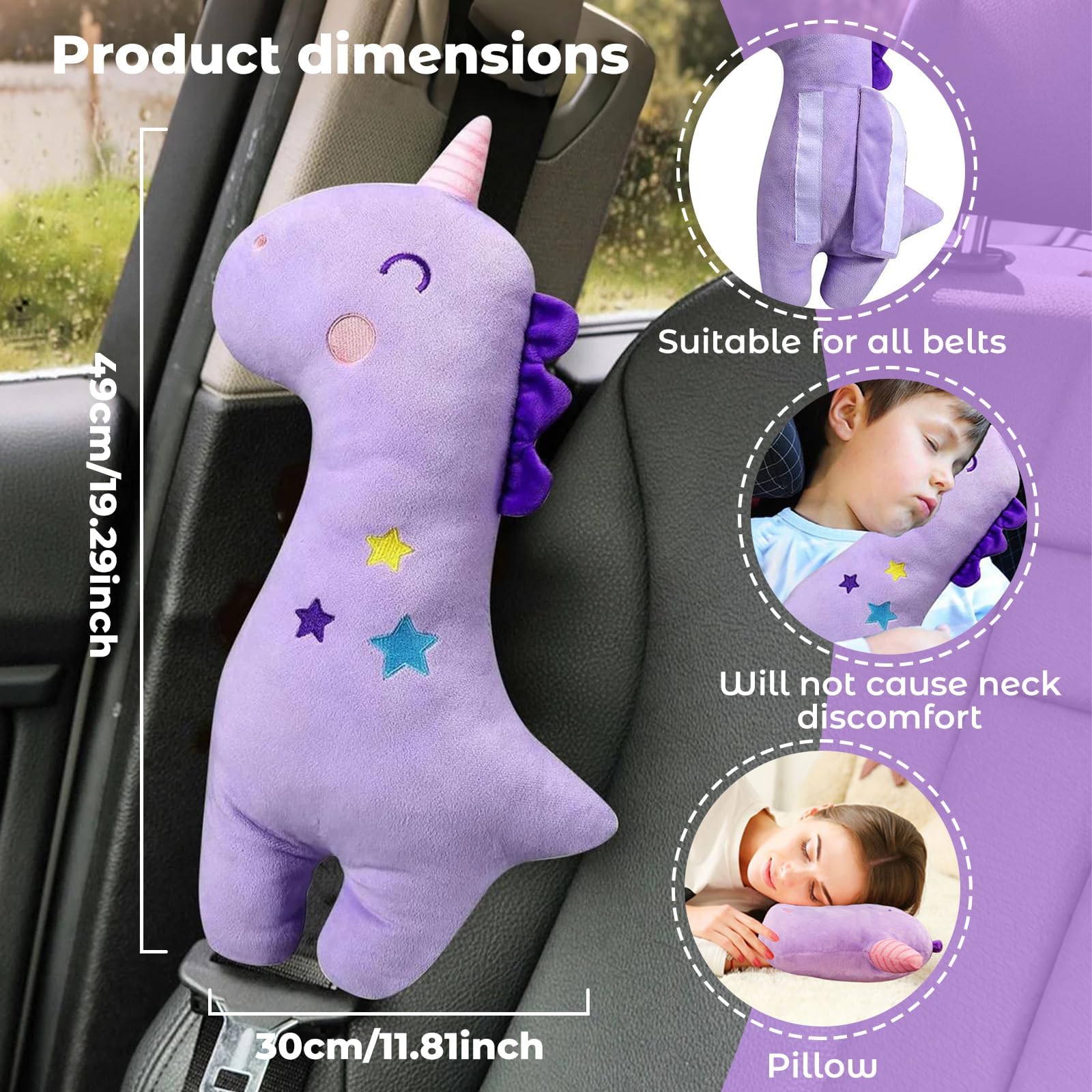 auvstar Niños Almohada para Cinturón de Seguridad de Coche, Almohadilla para el Hombro Protección para el Cinturón de Seguridad de Coche, Cojín para Cinturón de Seguridad de Coche (Unicornio)