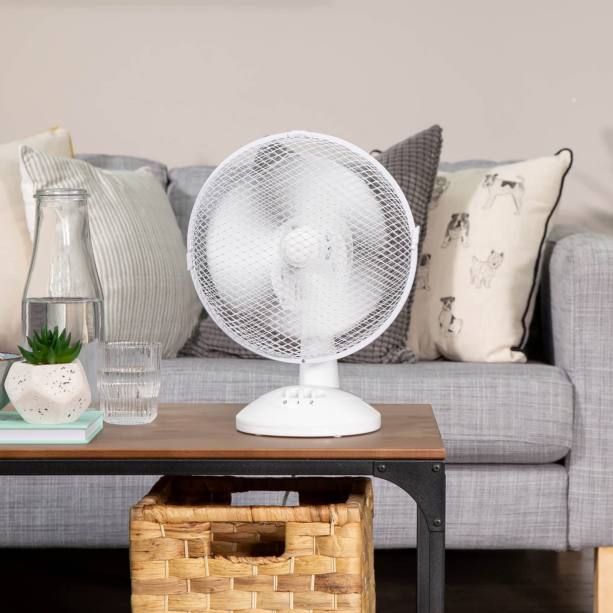 Russell Hobbs Ventilatore da Tavolo Portatile 22.8 Cm, 2 Velocità, Oscillazione ad Ampio Raggio, Silenzioso, Ottimo per la Camera da Letto o L'Ufficio, Bianco Rhpdf0921