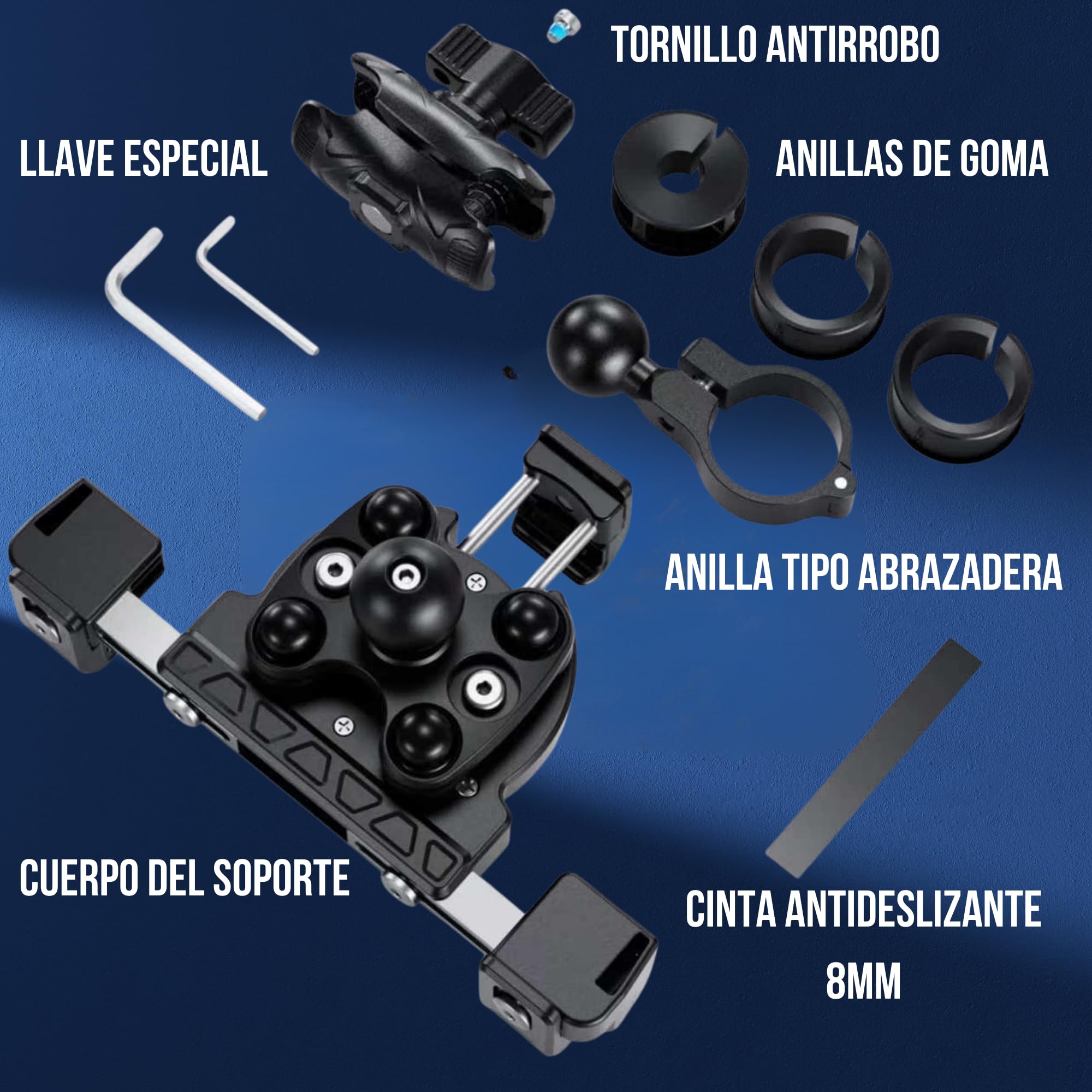 Radg Soporte Móvil Moto - [Doble Antivibración] Rotación 360º Tornillo Antirrobo, Camara Libre, Soporte Telefono Bicicleta — view 8