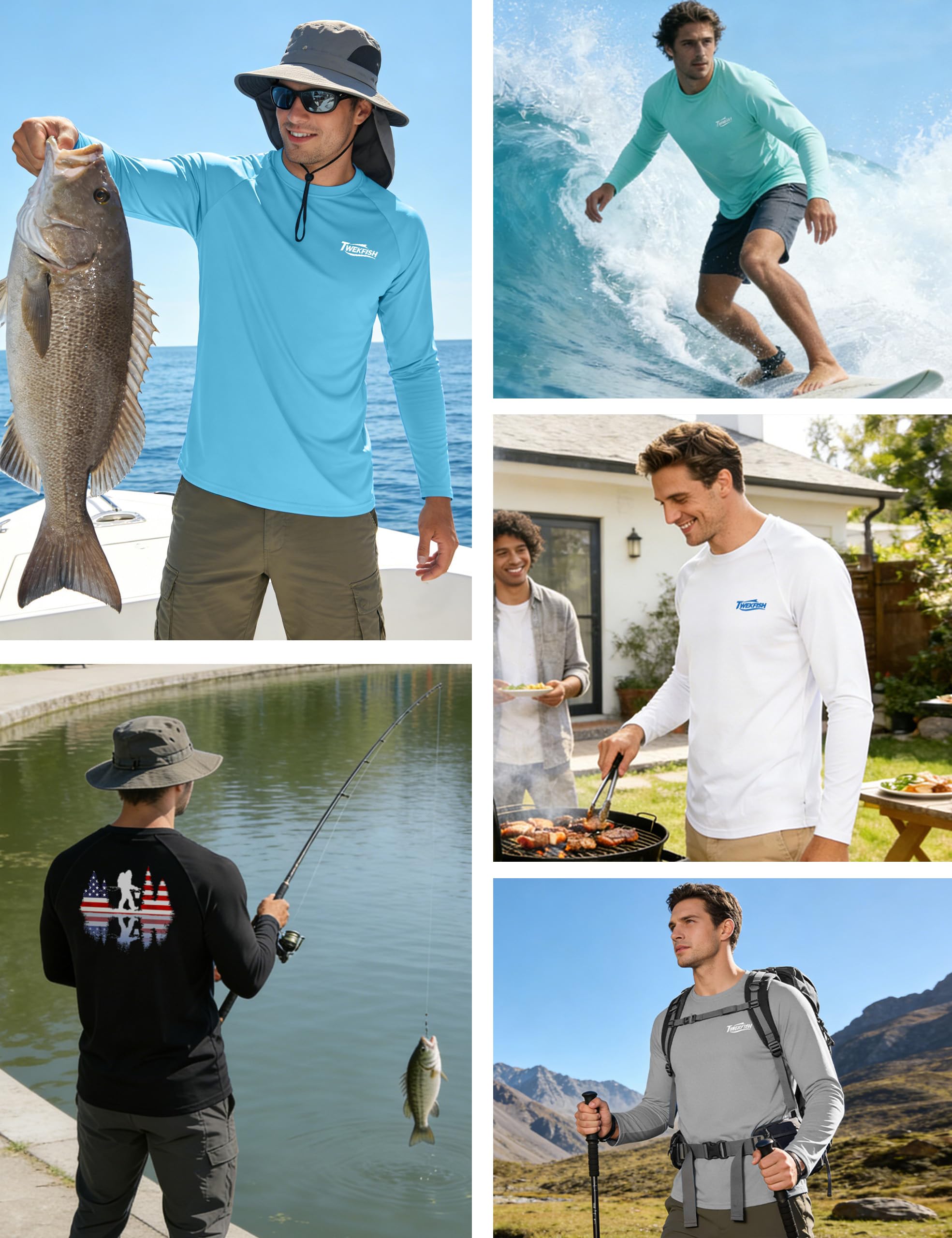 Men's UPF 50+ Sun Fishing Shirt, Long Sleeve UV Protection Tee, Quick Dry Rash Guard for Outdoor Swim Hiking — view 6