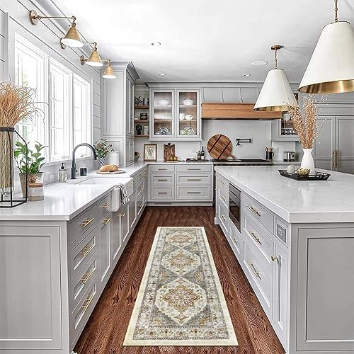 Miniatura 3 de Bsmathom Alfombra vintage de 2 x 6 pies, antideslizante, no desprende pelusa, alfombra de pasillo de lana sintética envejecida, lavable a máquina,