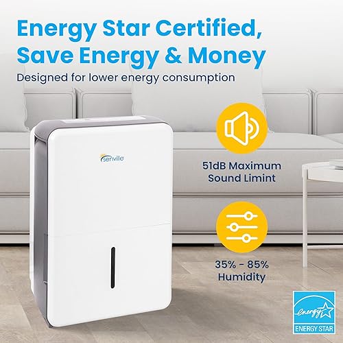 Miniatura 4 de Senville Deshumidificador de 20 pintas, certificado Energy Star, filtro lavable, ideal para sótanos, dormitorio, sala de estar, Energy Star, filtro