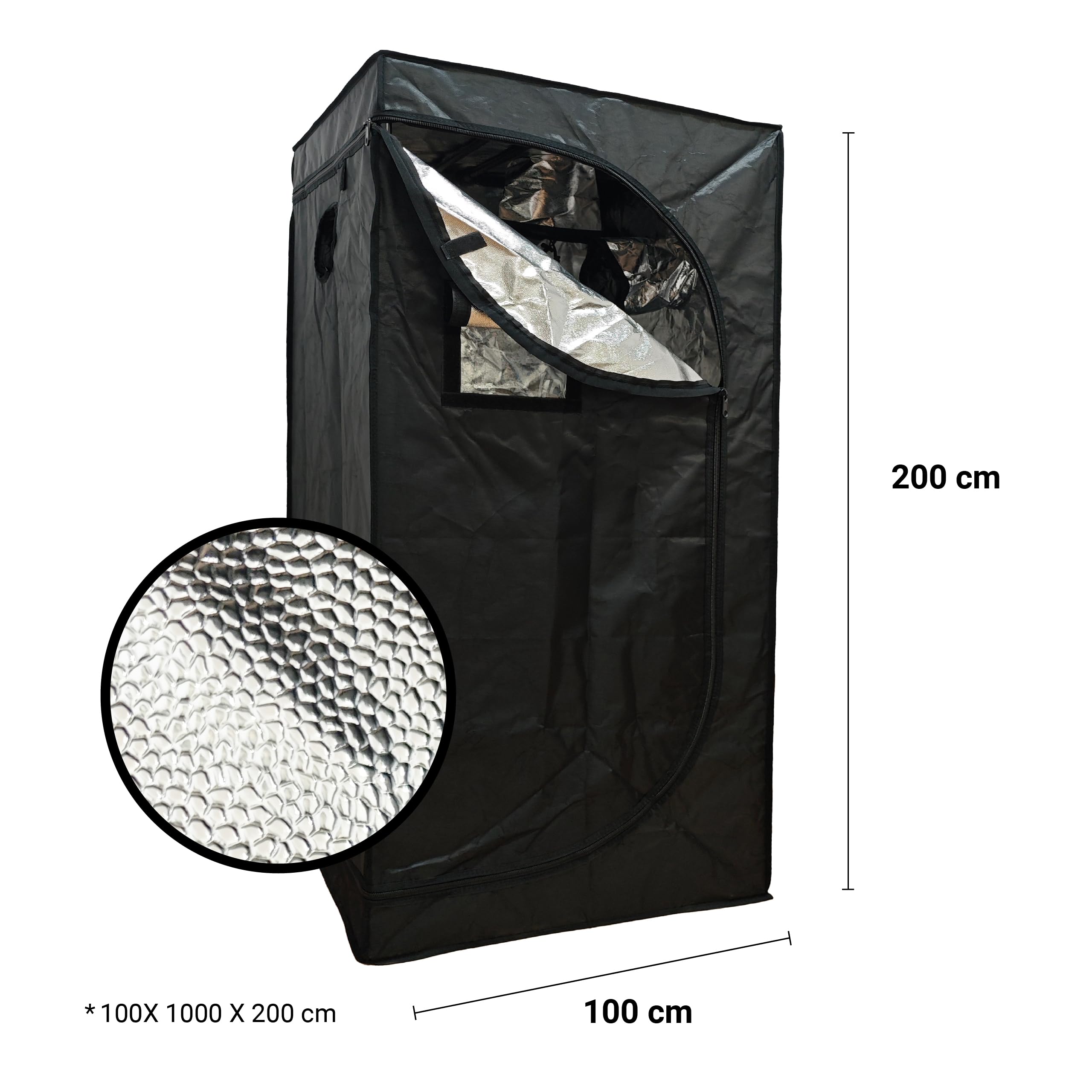 Armario de Cultivo Interior - Paredes Reflectantes 99% Mylar - Invernadero para Plantas - Impermeable y Desmontable - Tejido Nylon Resistente (Negro, 100 cm X 100 cm X 200 cm)